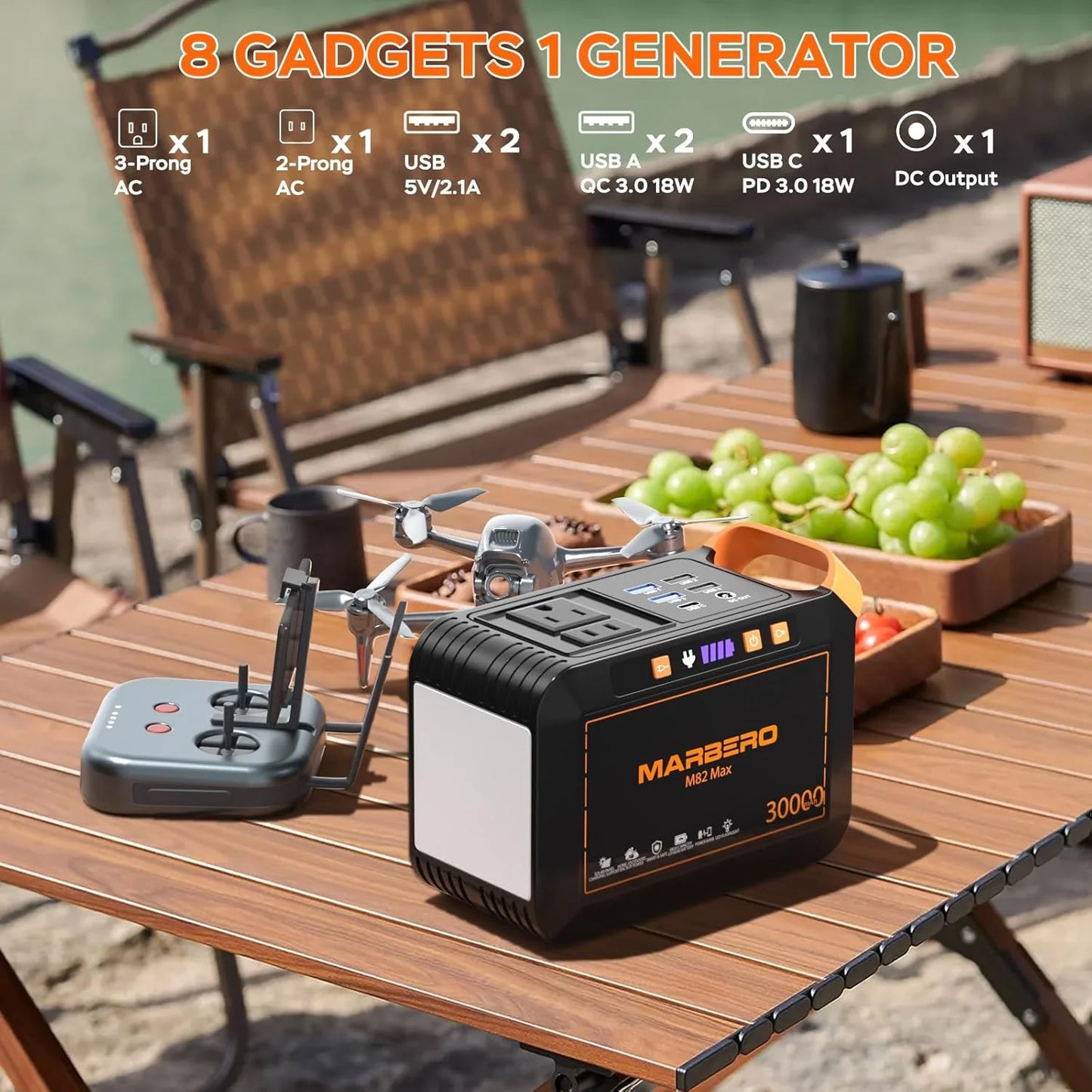 Portable Power Station 88Wh Camping Lithium Battery Solar Generator Fast Charging with AC Outlet 120W Peak Power Bank