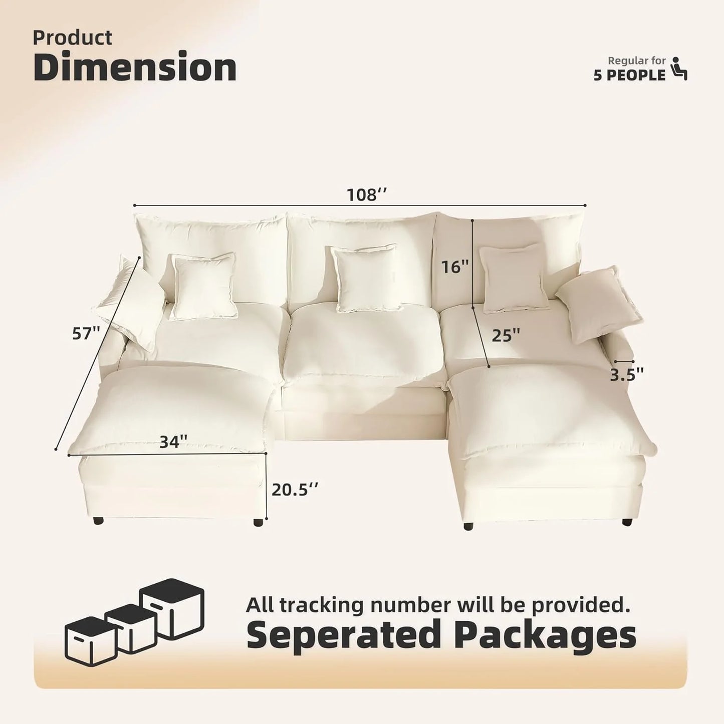 108" U-shaped sofa, modular sofa Comfortable cloud sofa