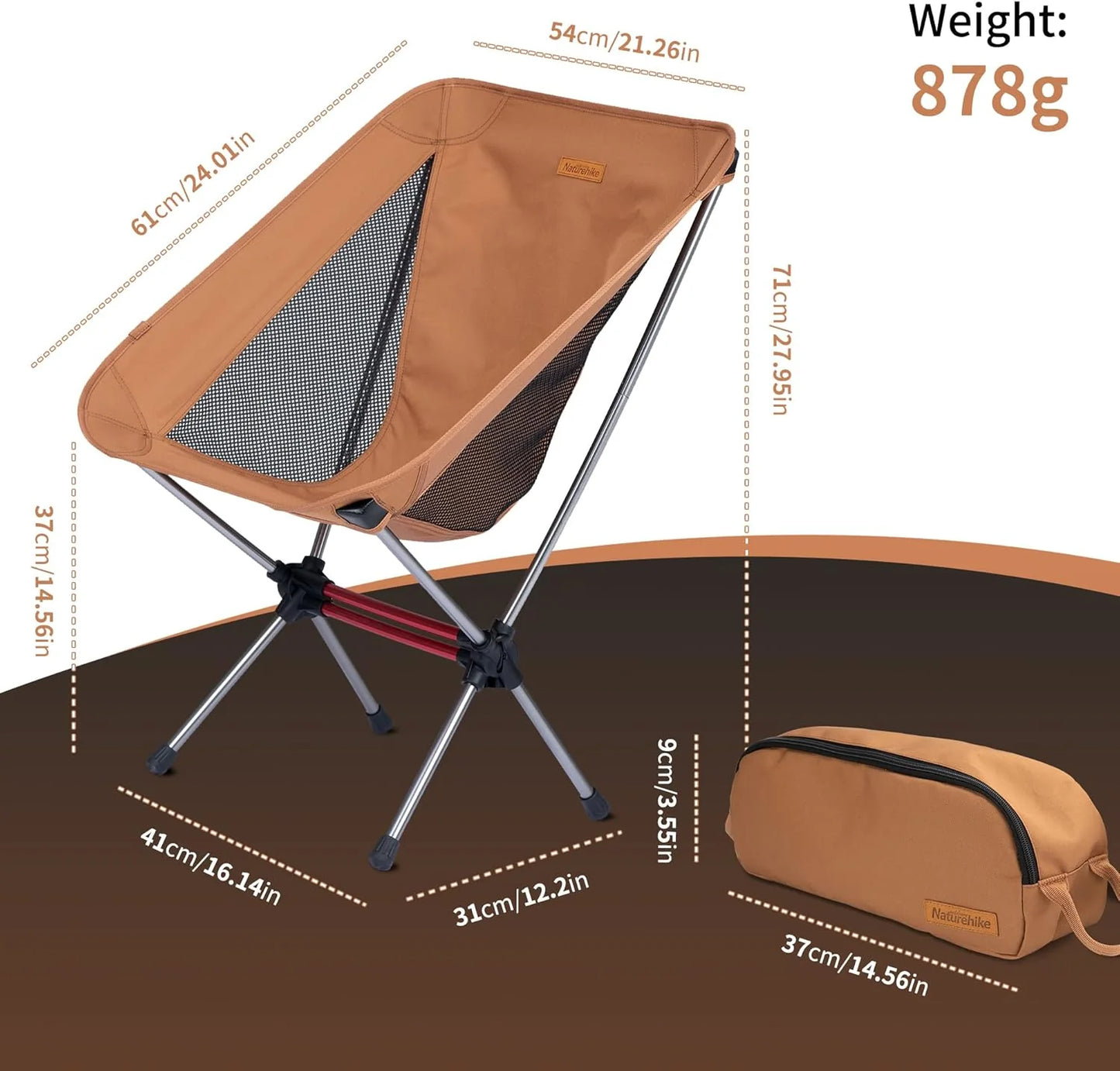 Ultralight Camping Chair 2.12 lbs Portable Backpacking Chair Folding Hiking Chair