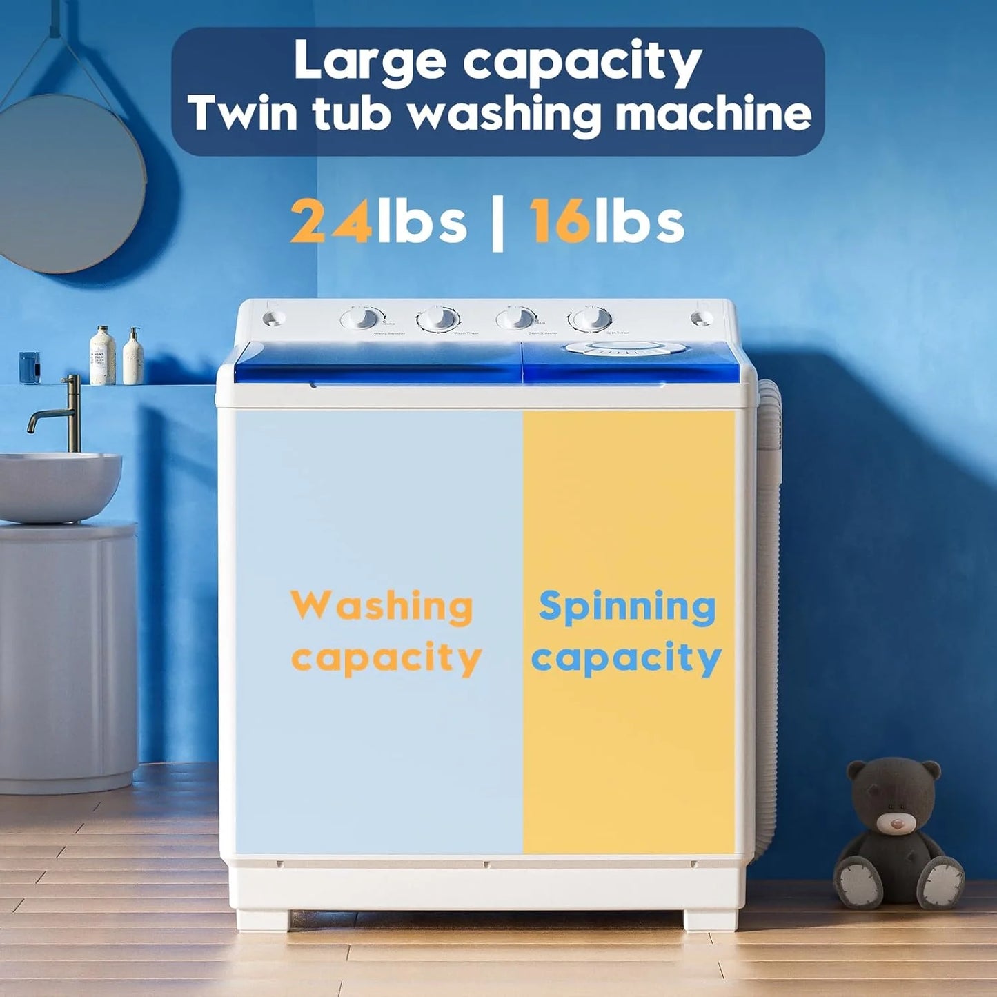 Auertech Portable Washing Machine 28lb Twin Tub Washing Machine Mini Compact Washing Machine with Drain Pump