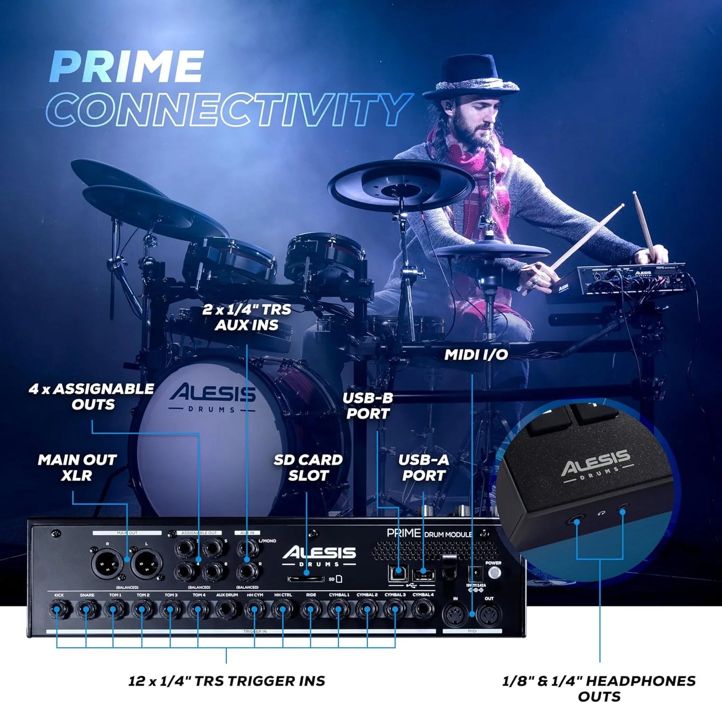 Alison Strata Prime Electronic Drum Set with Touch Screen Dual Area Grid Head