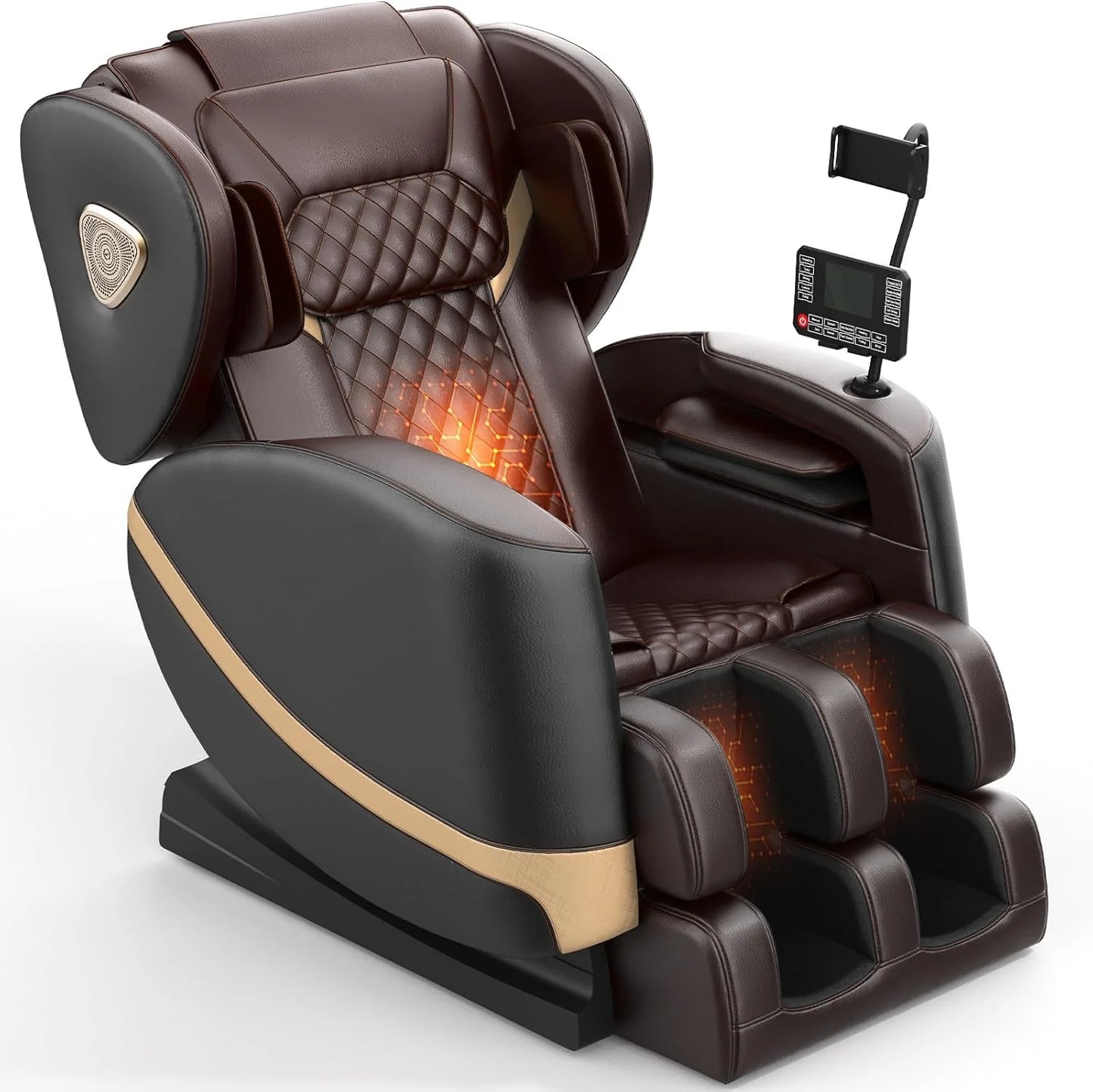 2025 Massage Chair Full Body, Zero Gravity Massage Chair with 10 Fix Rollers, Heating, Foot Massage, Auto Modes, Bluetooth Speaker, Touch Screen Controller (Black & Brown)