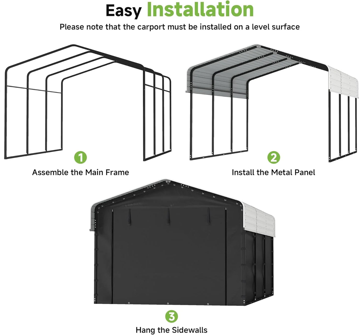 10'x15' Heavy Duty Metal Carport, Outdoor Garage Car Shelter Shade with Heavier Frame