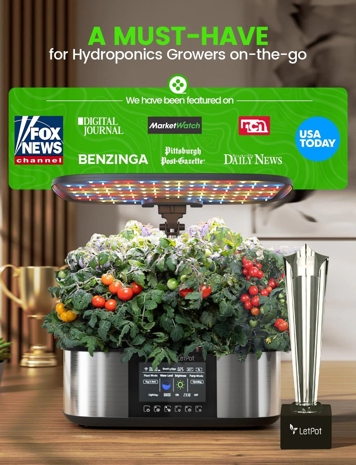 Hydroponic Planting System, 12 Indoor Smart Herb Garden Set, Indoor Garden, App and WiFi Control, with 24W Grow LED, 5.5L Water Tank, Pump System, Automatic Timer