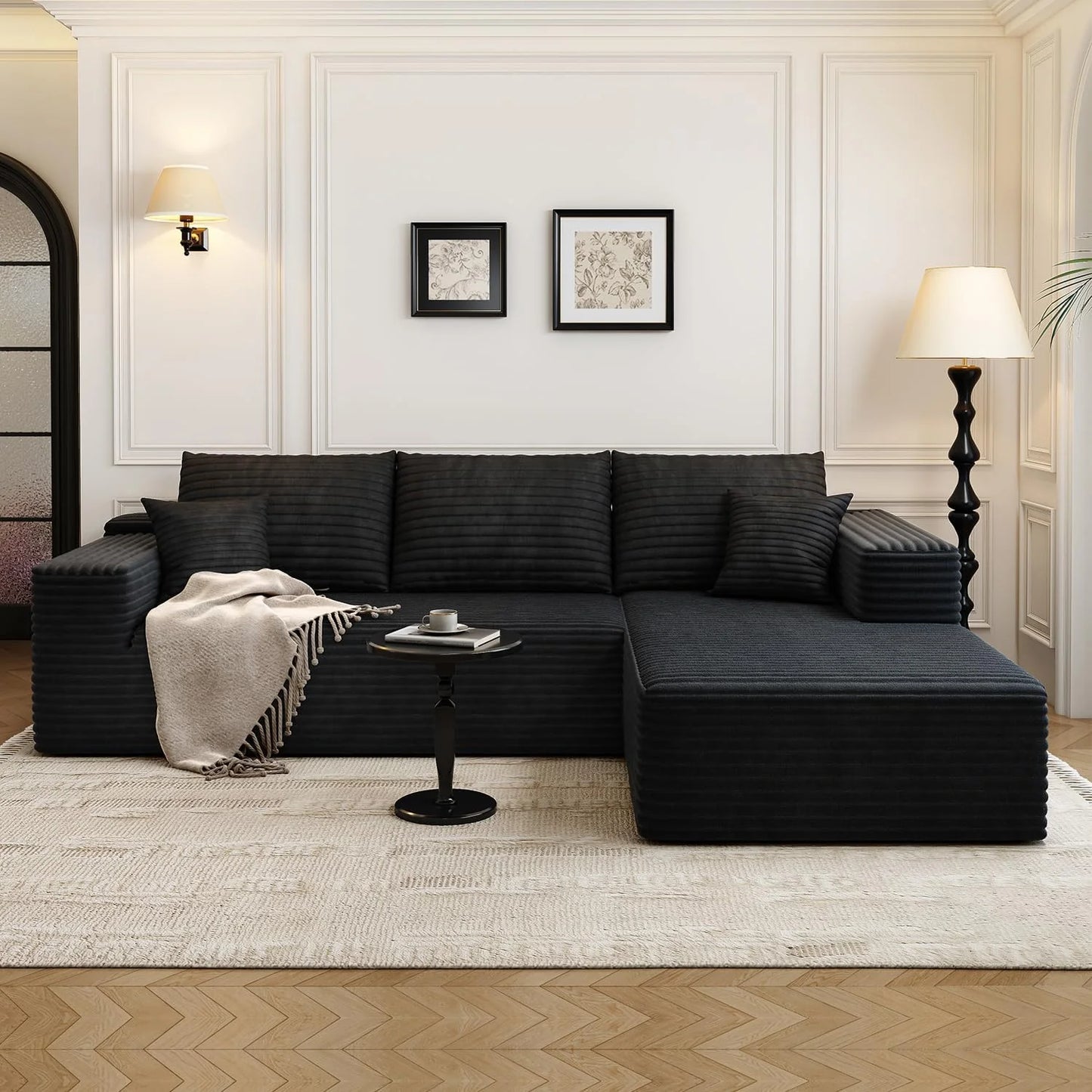 107.5 inch Cloud Modular Sectional Sofa with L-Shaped Chaise Lounge, Modern Minimalist Upholstered Sofa Deep Seating Corner Sofa