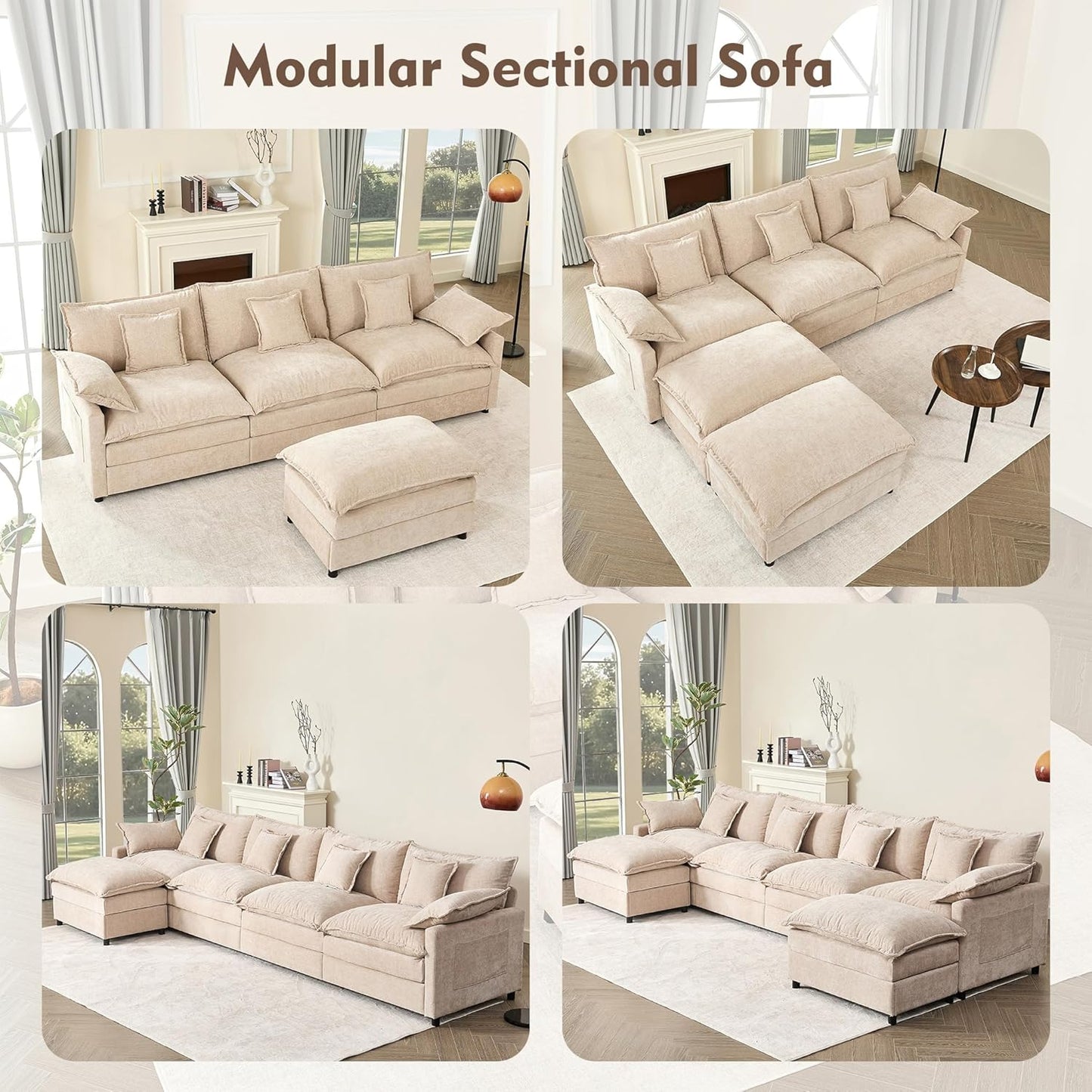 108" U-shaped sofa, modular sofa, three-seater comfortable cloud sofa