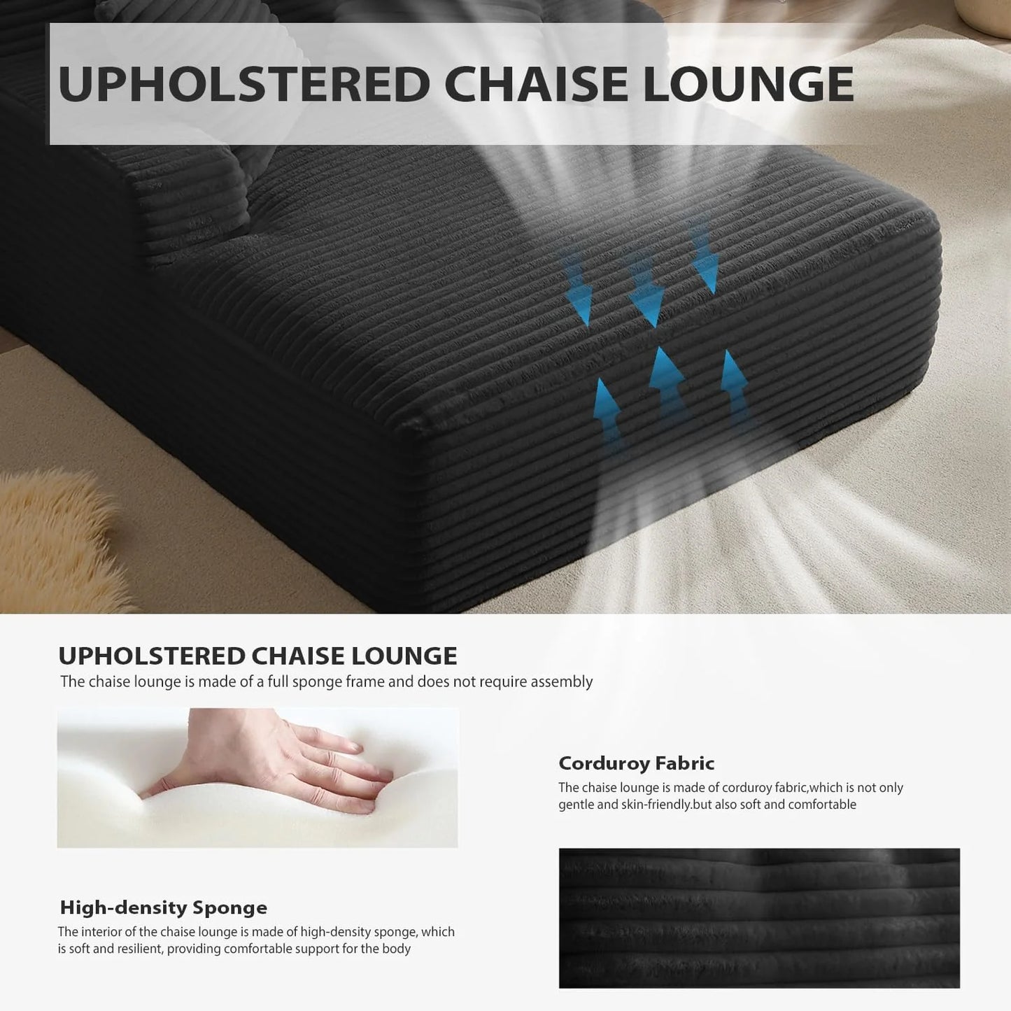 50-inch indoor recliner, oversized corduroy upholstered boneless sofa bed, deep sleeper sofa reading chair, cloud sofa, living room sofa