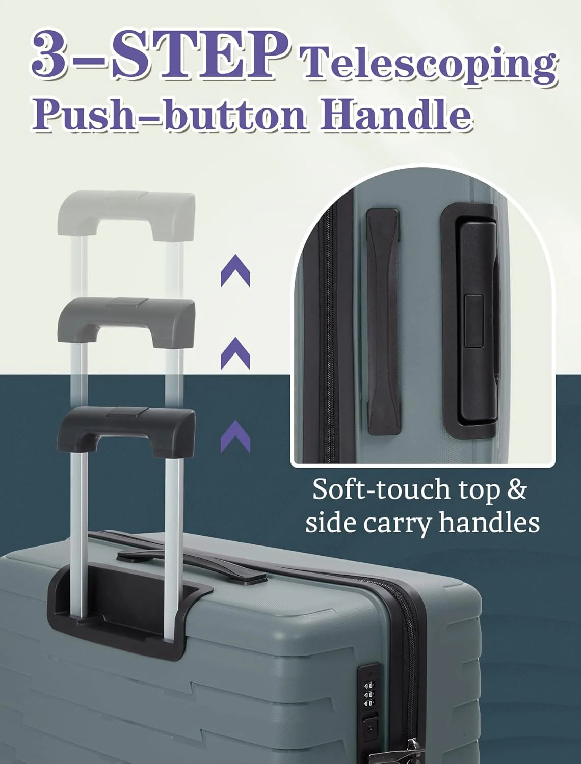 5-piece luggage set with wheels, ABS hardshell suitcase with spinner wheels