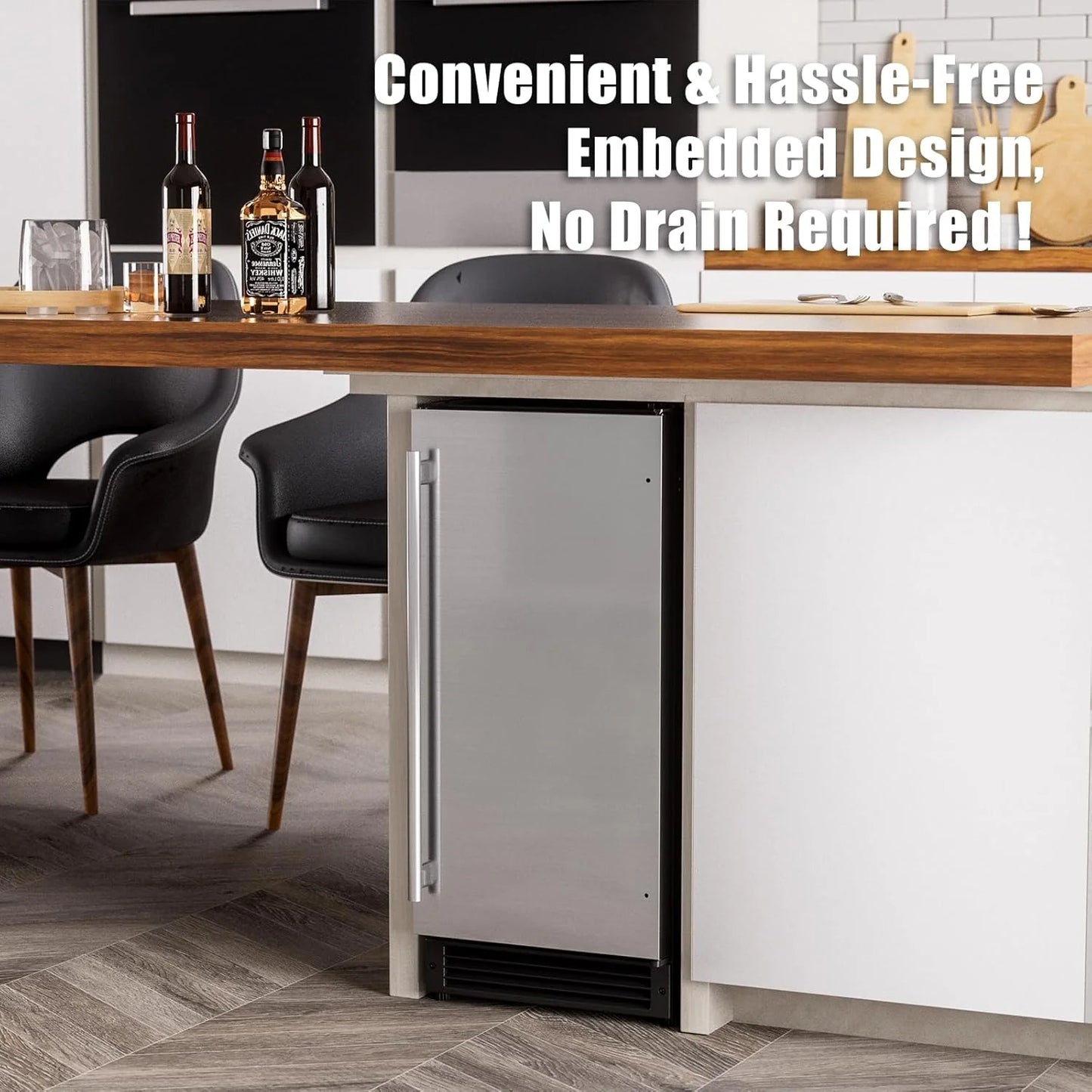 COTLIN 15" W Drainless Under Counter Ice Maker with 22LBS Storage Bin, Crescent Ice, Free Standing Built-in Ice Maker for Residential Commercial Use, No Drain Required, ETL Approved, 2025 Upgraded