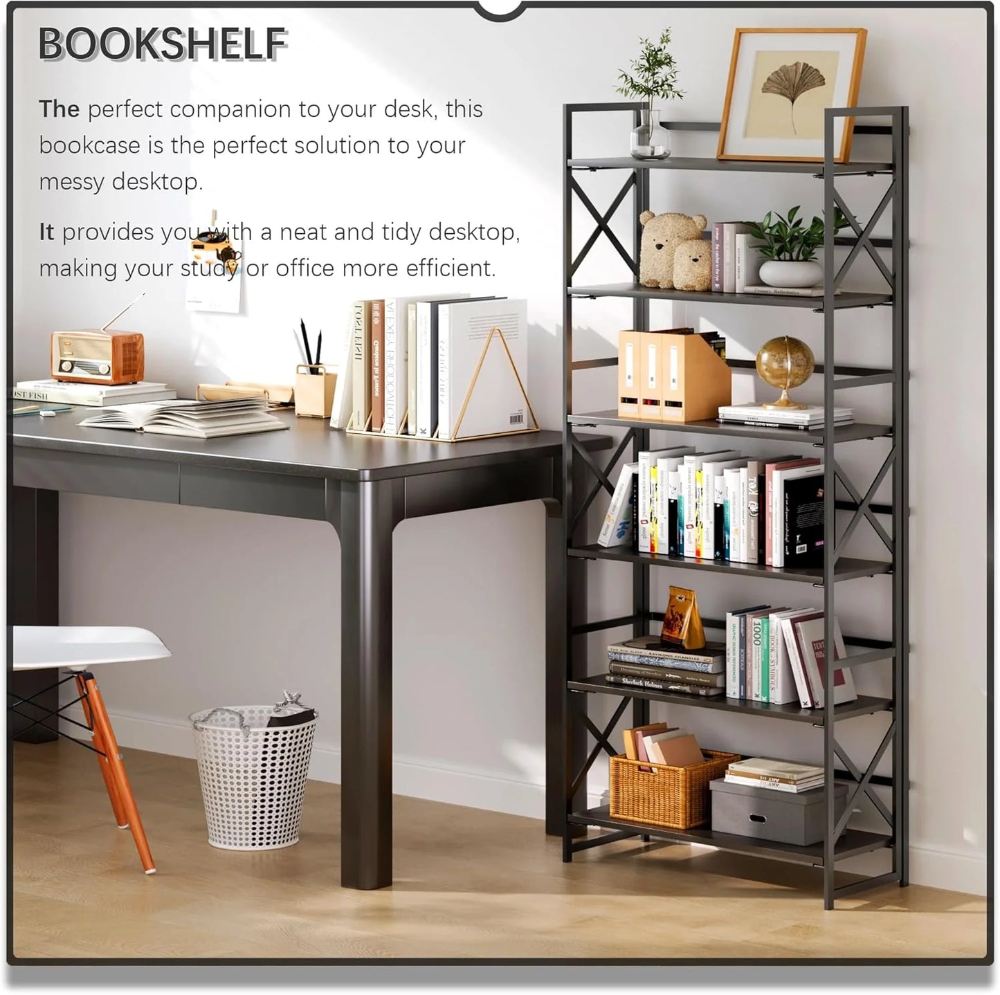 5 Tiers No Assembly Book Shelves 51.2" H Folding Bookshelf Bookcase