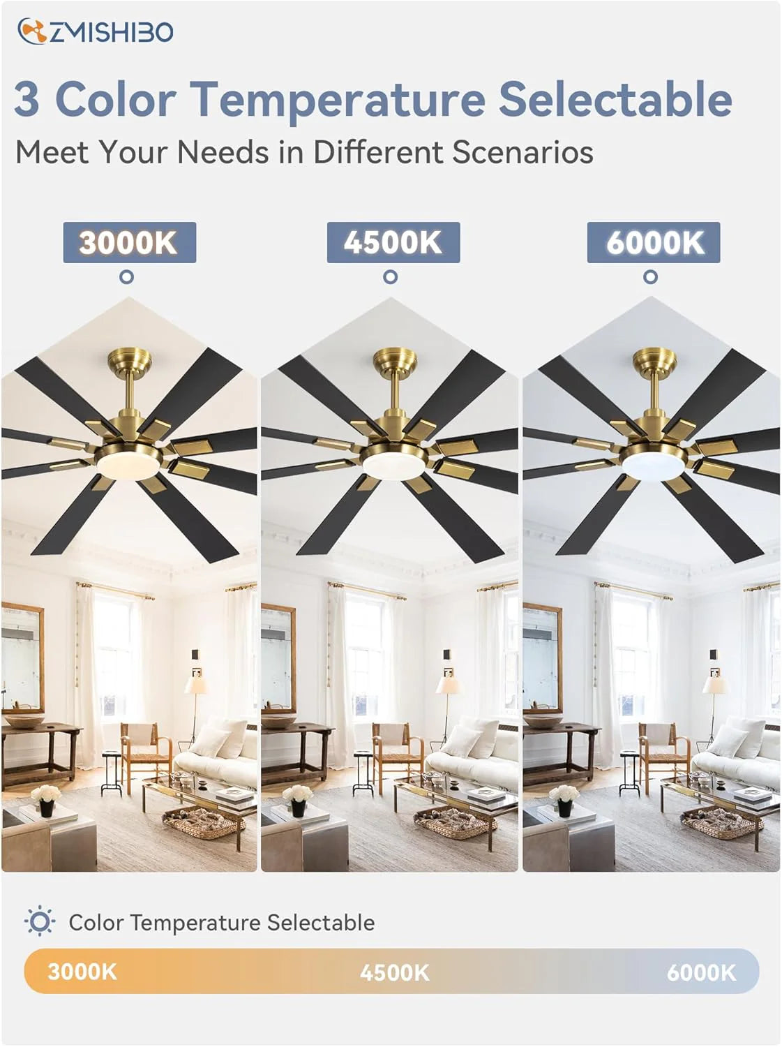 Zmishibo 72-inch large ceiling fan with lighting and remote indoor/outdoor