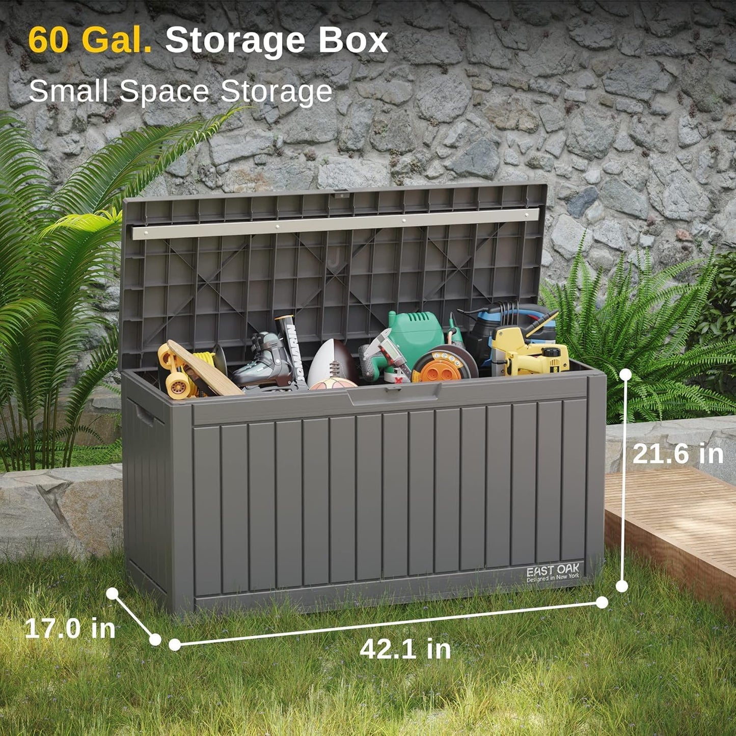 EAST OAK Outdoor Storage Box, 60 Gallon Deck Box Indoor and Outdoor Use, Waterproof Resin Storage Bin