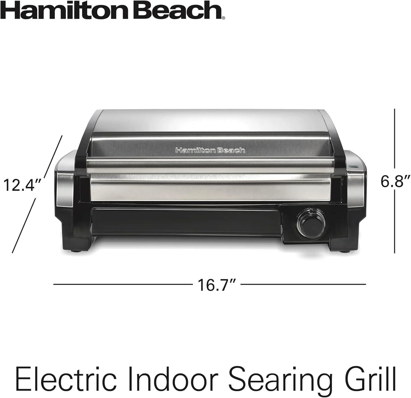 Electric Indoor Searing Grill with Viewing Window & Adjustable Temperature Control to 450F, 118 sq. in. Surface Serves 6, PFAS-Free Removable Nonstick Grate, Stainless Steel
