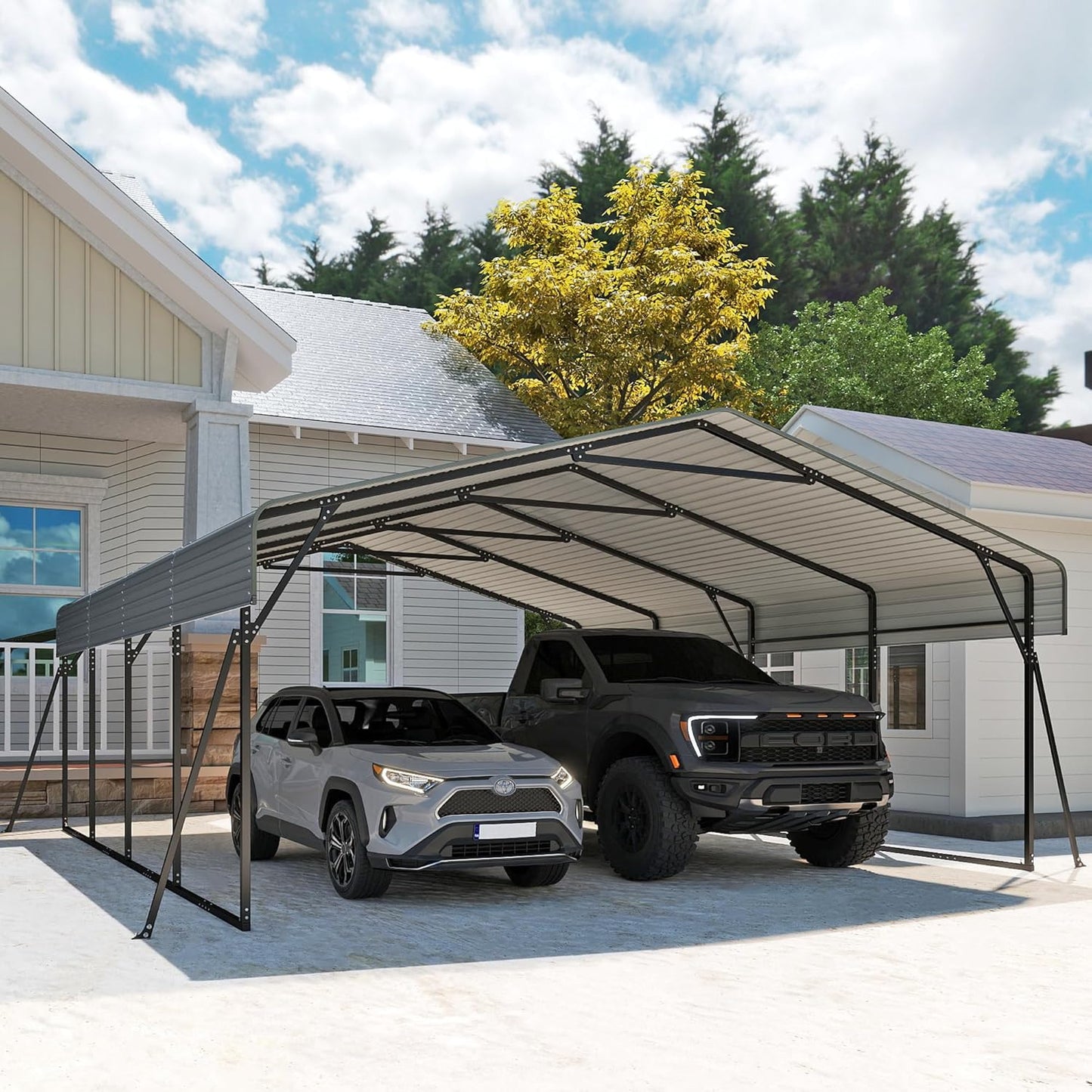 10'x15' Heavy Duty Metal Carport, Outdoor Garage Car Shelter Shade with Heavier Frame