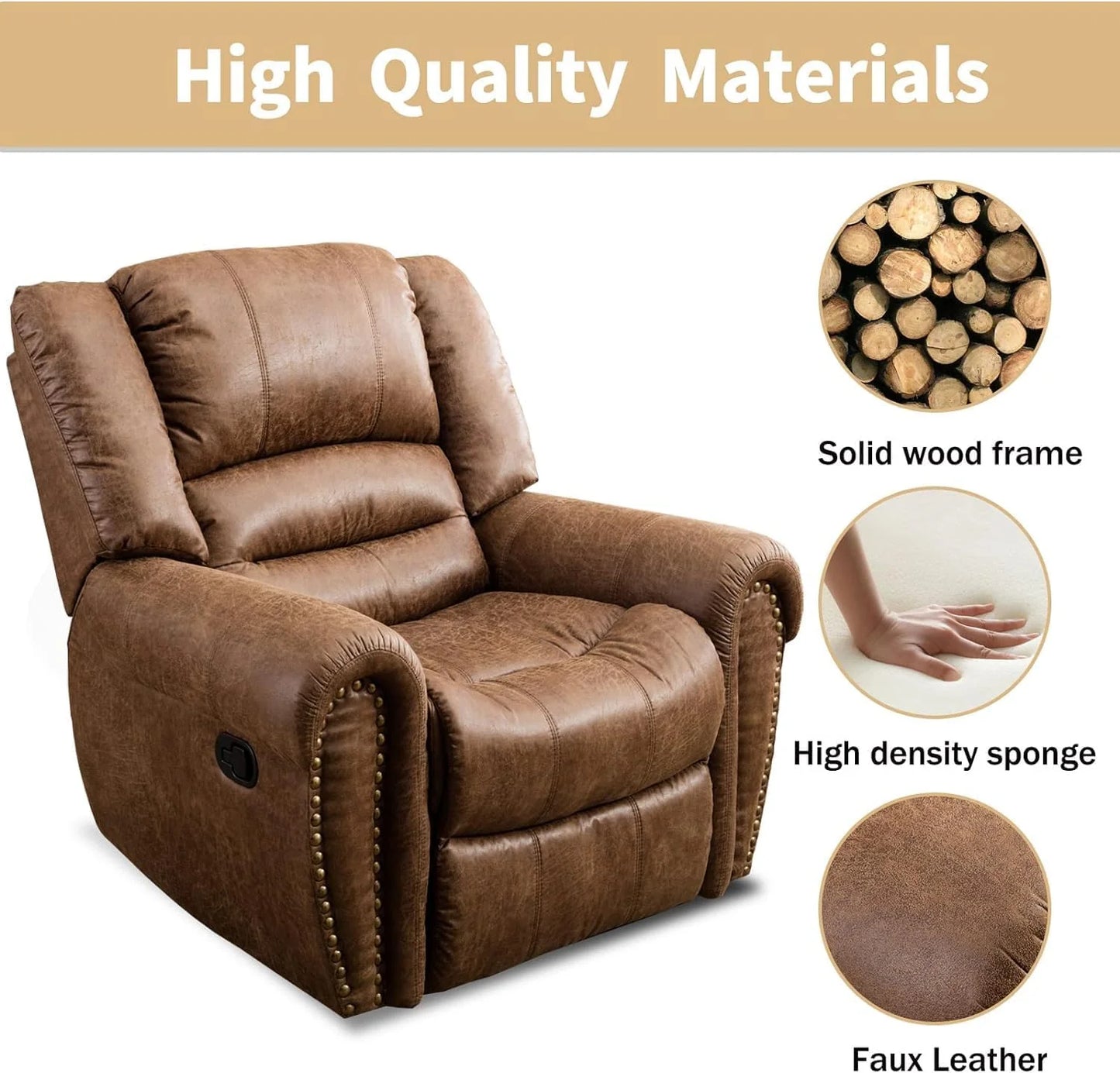 Leather recliner, classic traditional manual recliner, single sofa for living room