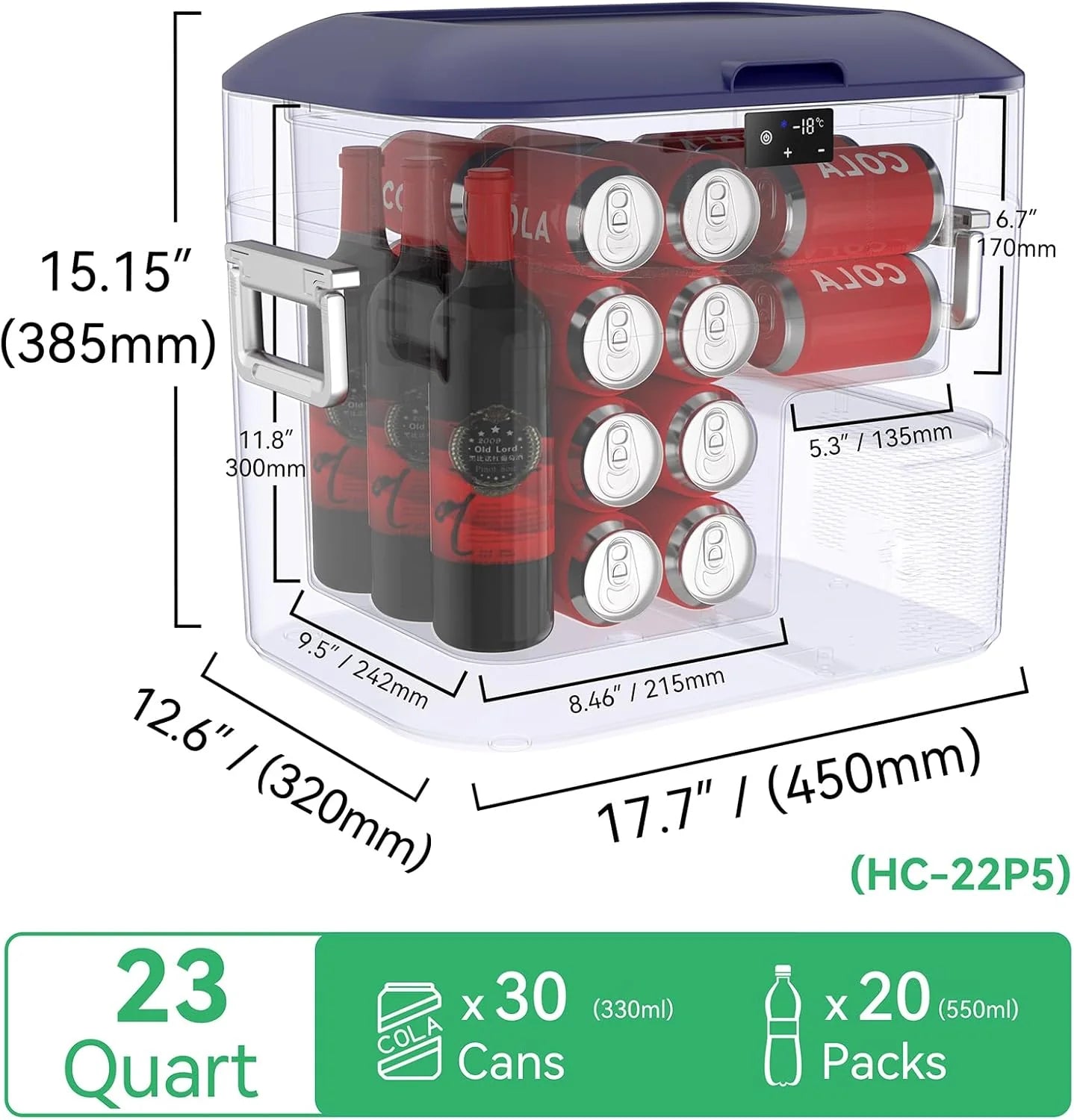 Car Fridge Portable 12 Volt Refrigerator 23 Quart (22 Liter) Freezer Compressor Cooler 12V/24V DC 110～240 V AC for Outdoor, Camping, Travel, Home Use -18℃~+15℃ (Green)