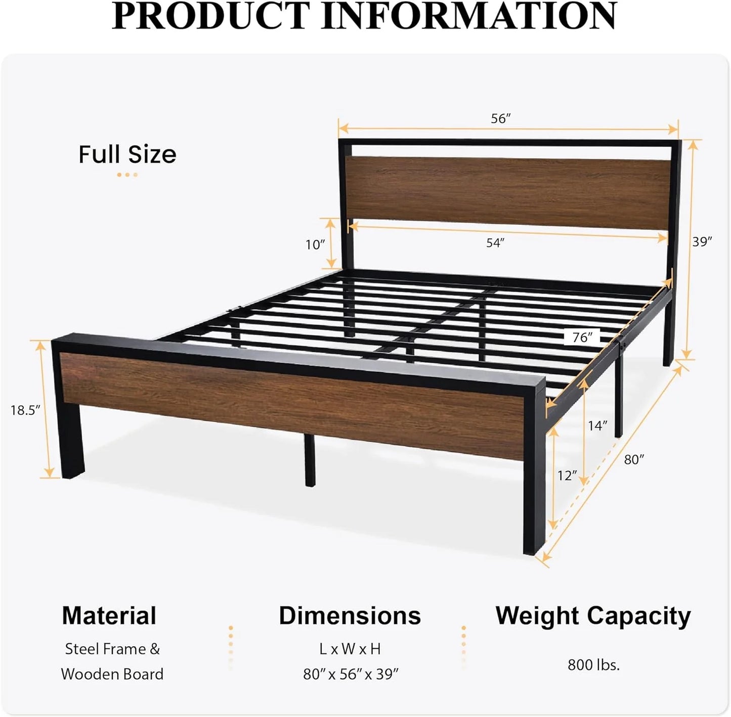 SHA CERLIN 14 Inch Queen Size Metal Platform Bed Frame with Wooden Headboard and Footboard, Mattress Foundation, No Box Spring Needed, Large Under Bed Storage, Non-Slip Without Noise, Black Oak