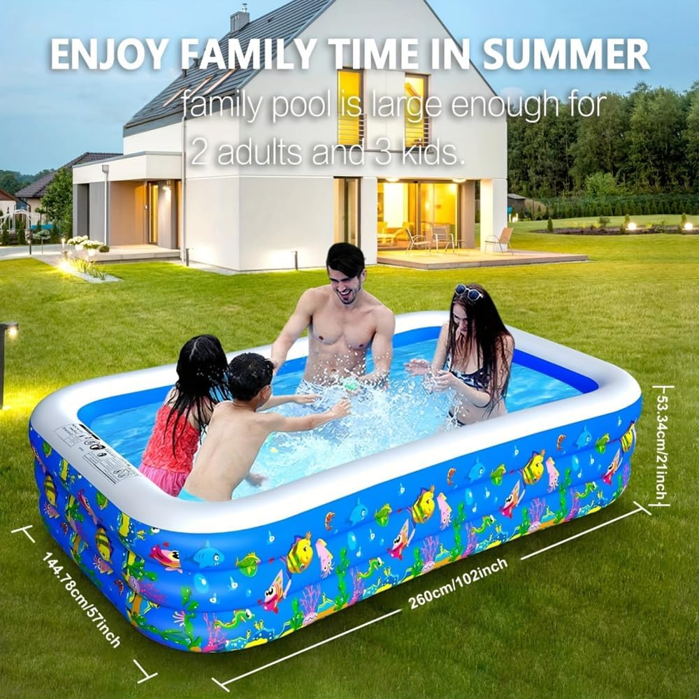 Inflatable Swimming Pool, 120" x 72" x 22" Kiddie Pools, Family Lounge Pools Thickened Above Ground Family Pool for Summer Water Party, Backyard, Garden Lawn, Blue