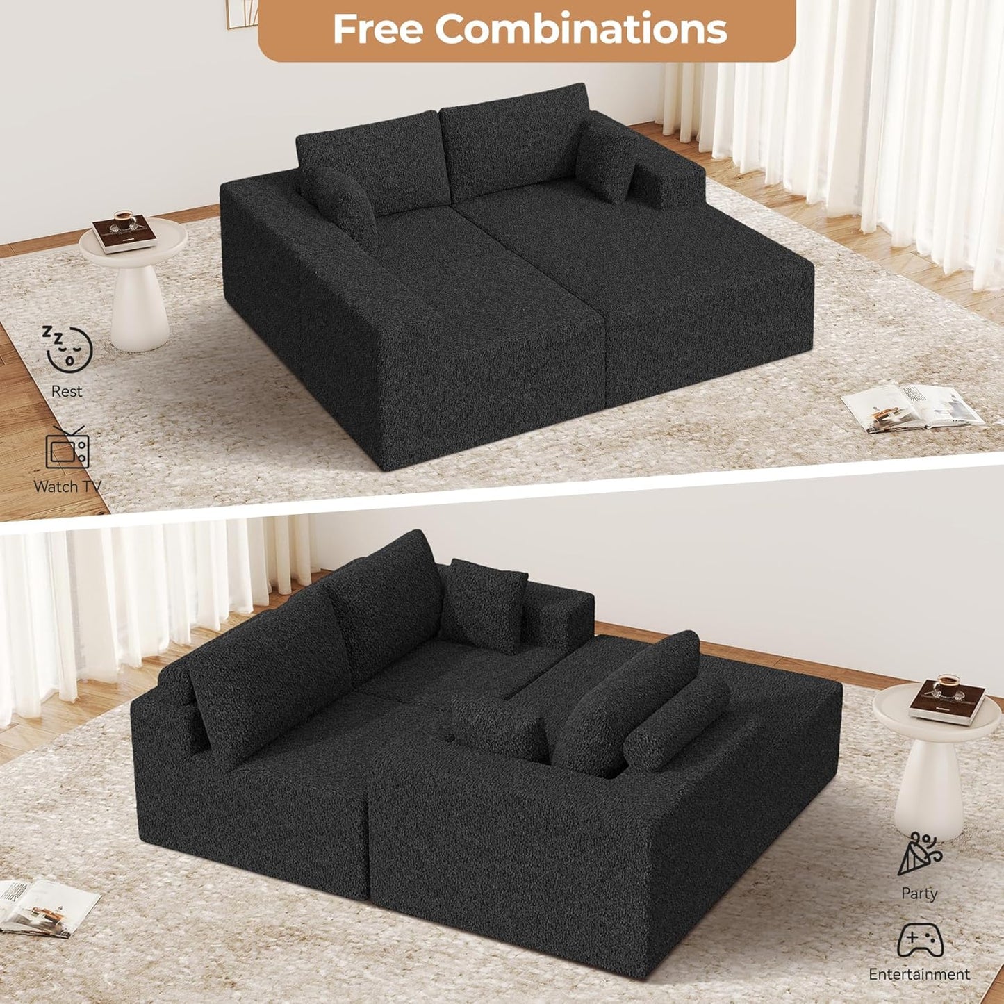 111‘’ Modular Sectional Cloud Couches with L Shaped Chaise