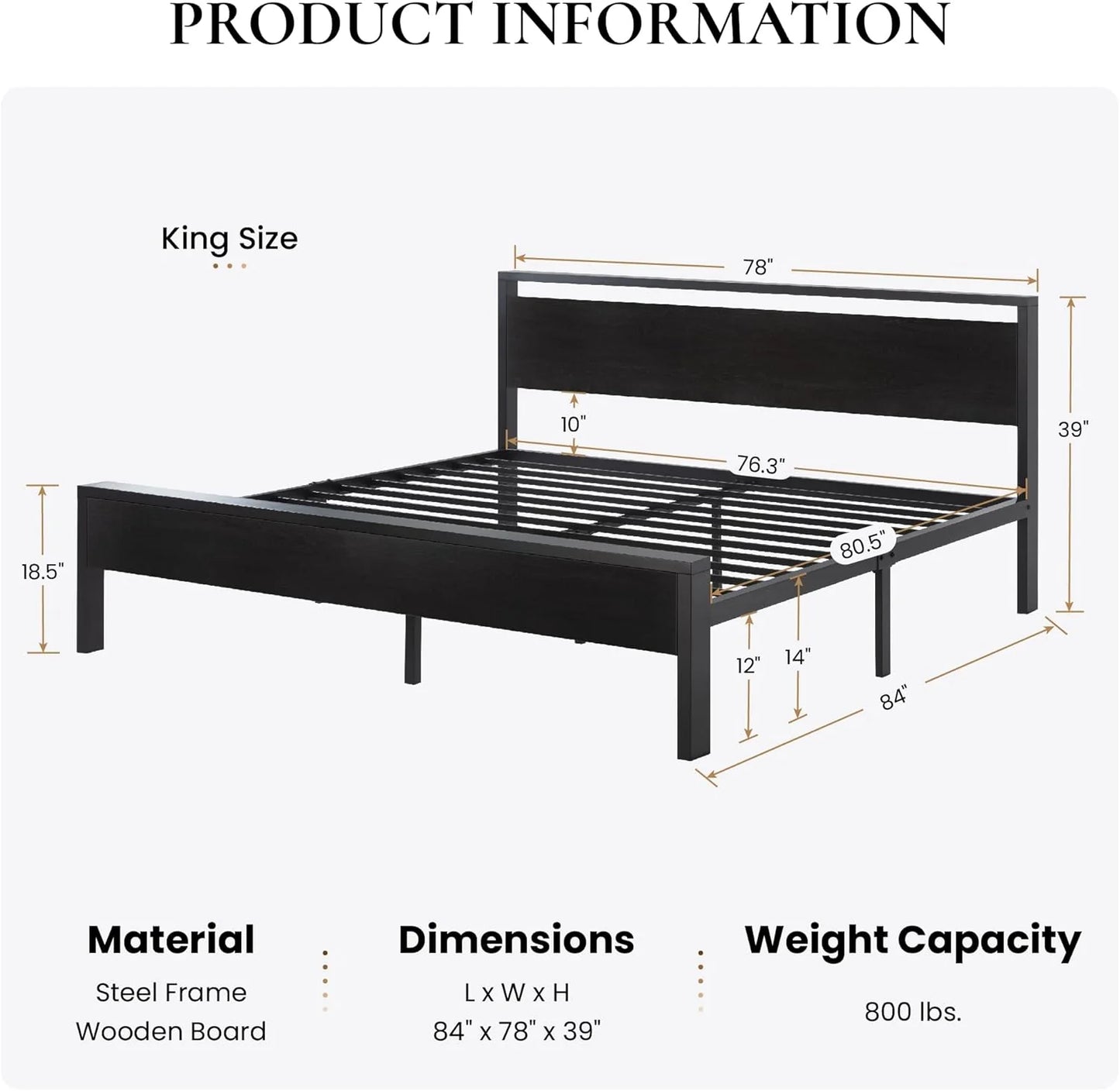 SHA CERLIN 14 Inch Queen Size Metal Platform Bed Frame with Wooden Headboard and Footboard, Mattress Foundation, No Box Spring Needed, Large Under Bed Storage, Non-Slip Without Noise, Black Oak