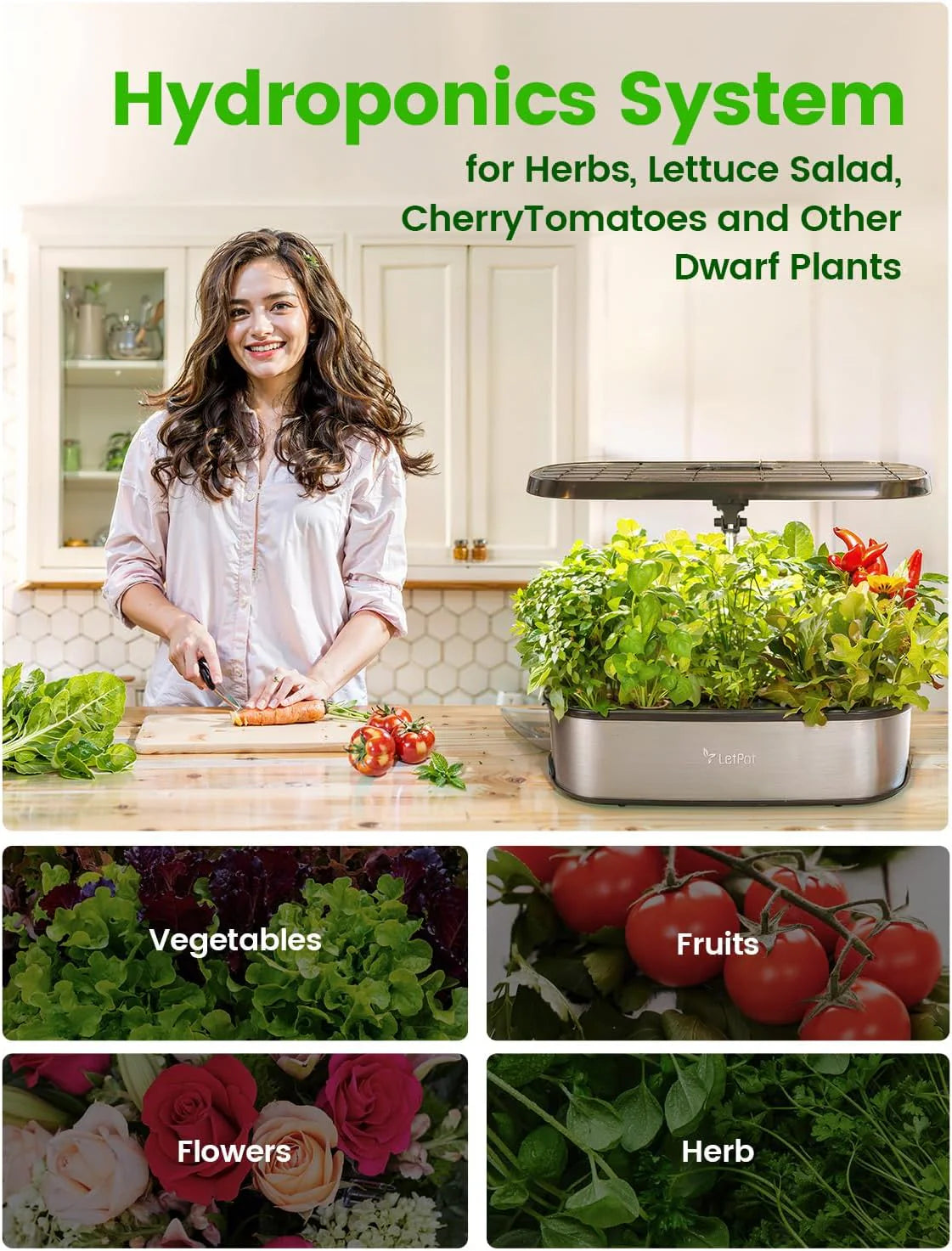 Hydroponic Planting System, 12 Indoor Smart Herb Garden Set, Indoor Garden, App and WiFi Control, with 24W Grow LED, 5.5L Water Tank, Pump System, Automatic Timer