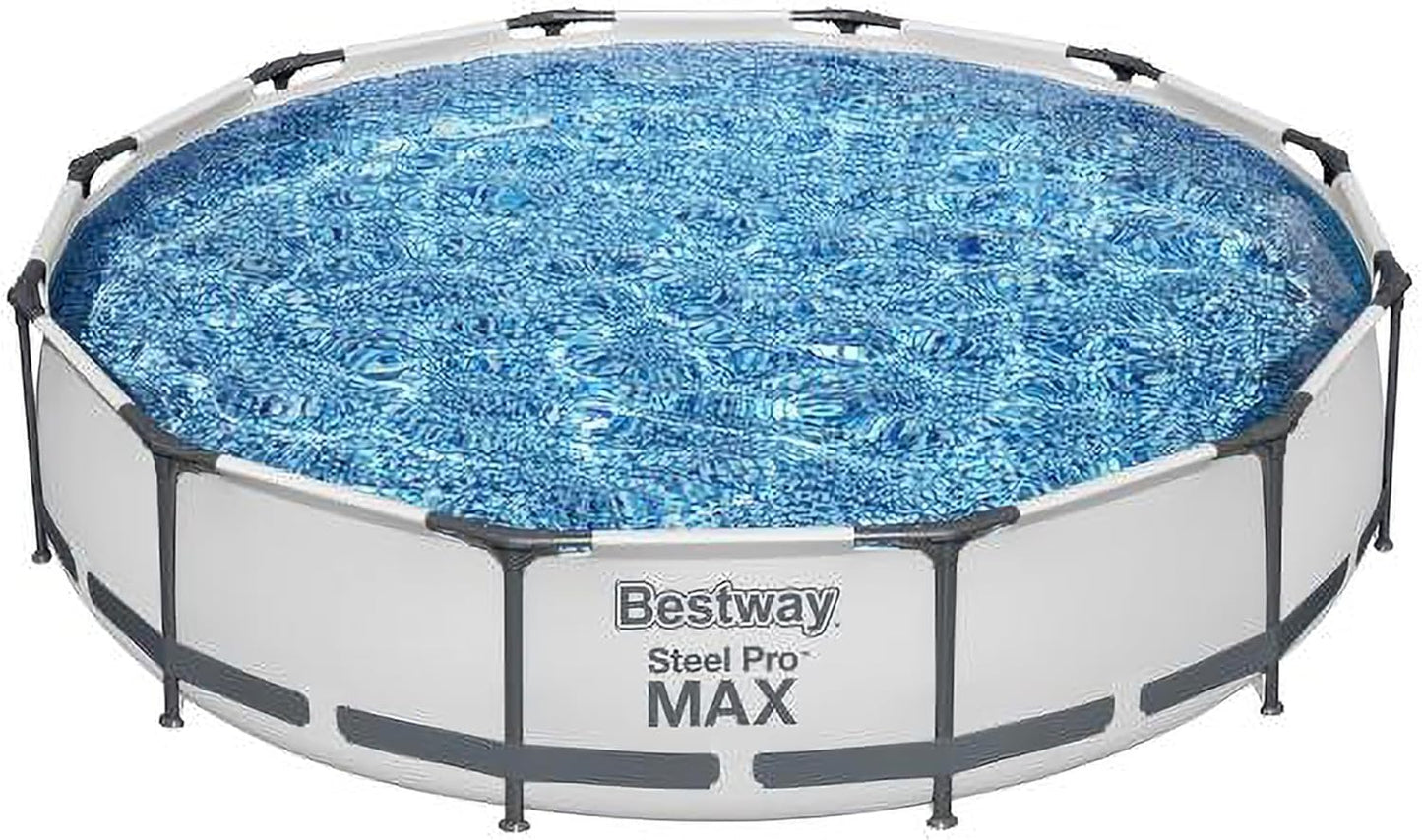 Steel Pro MAX 10 Foot x 30 Inch Round Metal Frame Above Ground Outdoor Backyard Swimming Pool Set with 330 GPH Filter Pump