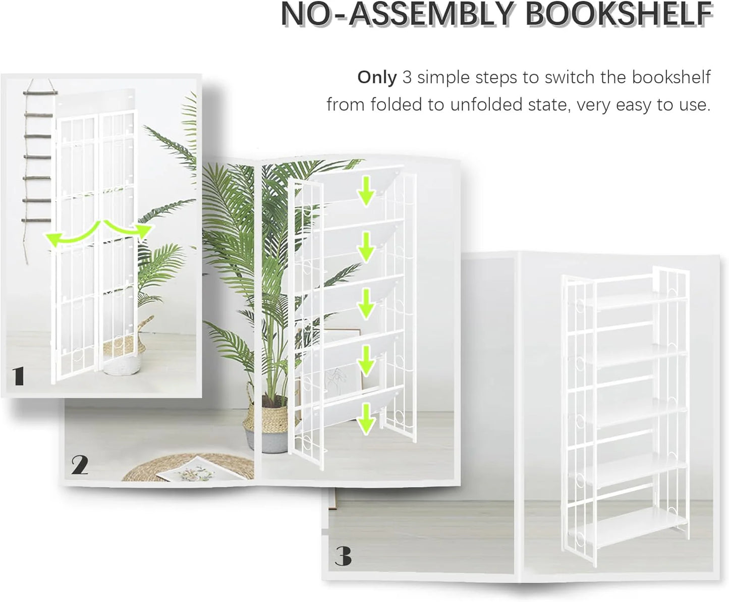 5 Tiers No Assembly Book Shelves 51.2" H Folding Bookshelf Bookcase