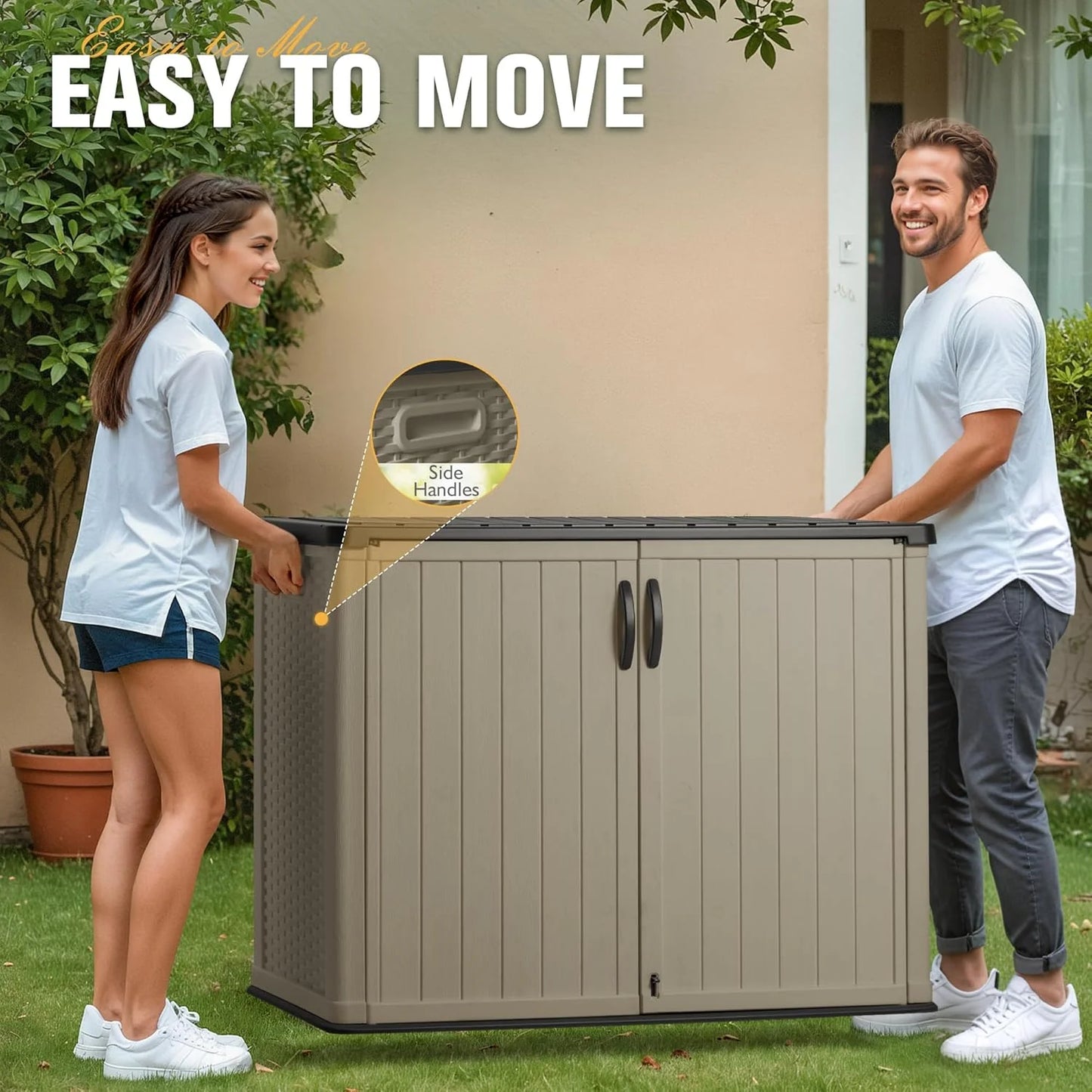 Greesum Outdoor Horizontal Storage Shed 27 Cu.ft Resin Large Storage Box for Garden, Patio, Backyard