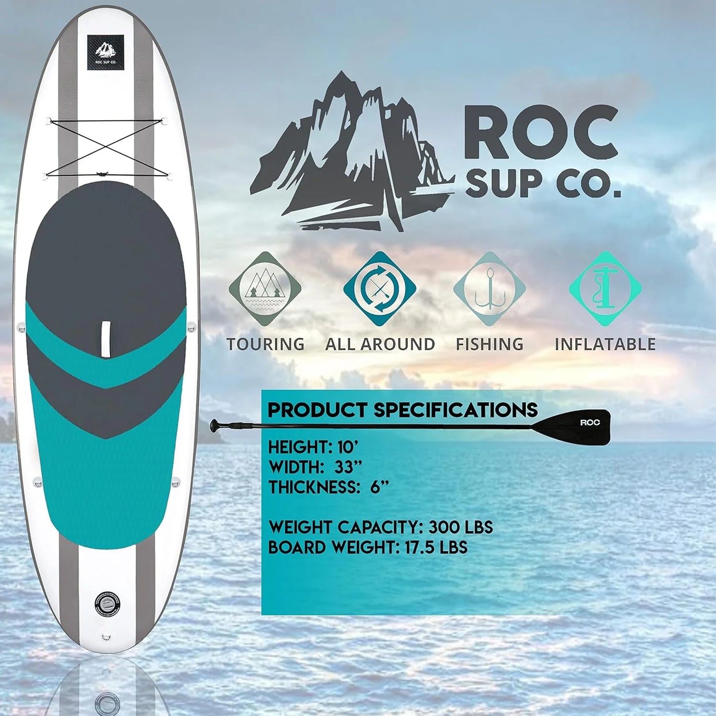 ROC inflatable stand-up paddle board SUP paddle board accessories Anti-slip comfortable deck