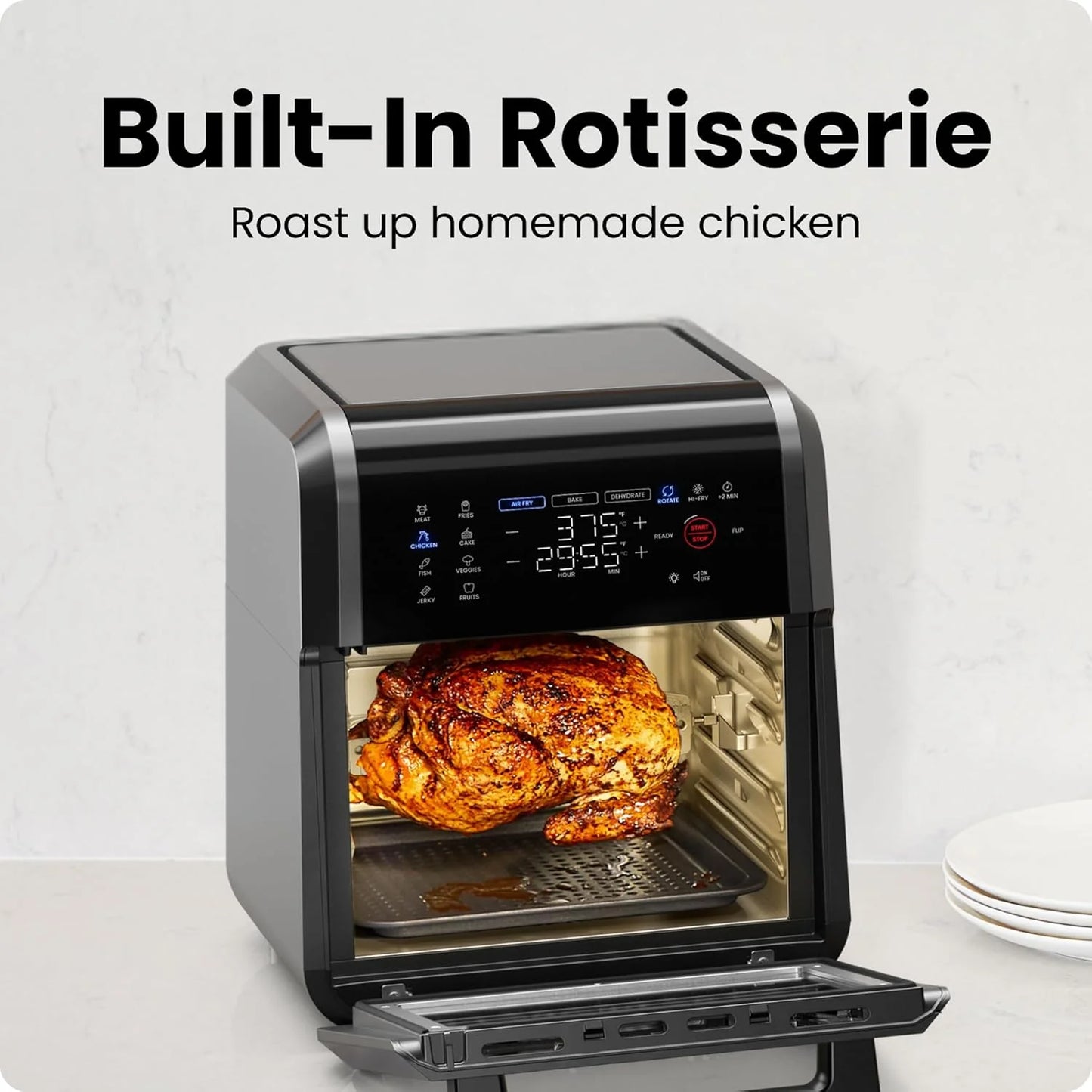 Chefman Compact 6.3-Quart Digital Air Fryer with Rotisserie, Dehydrator, and Convection Oven, 8 Touchscreen Presets