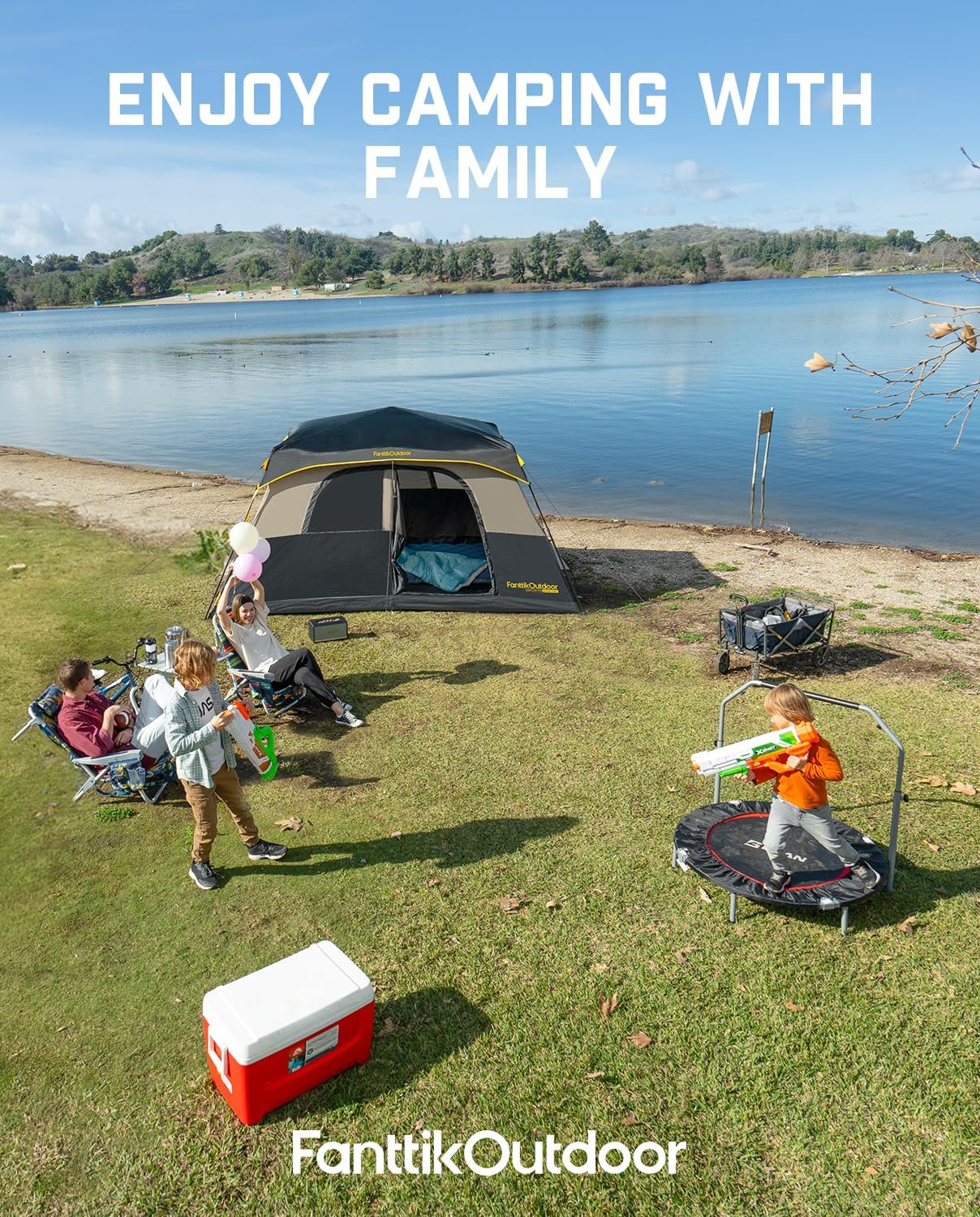 Portable camping tent for 4/6/8/10 people with instant cabin and rainproof and windproof