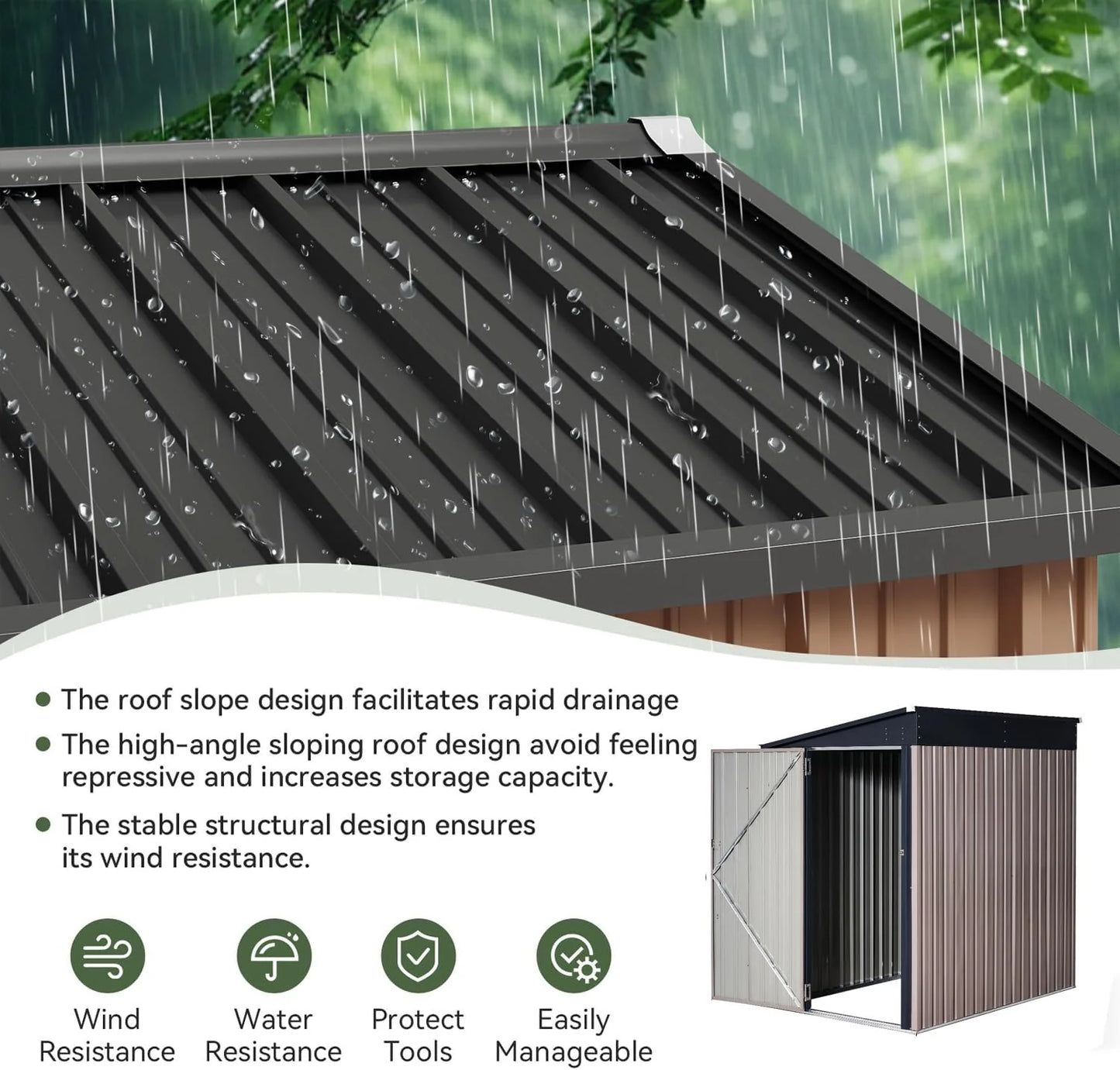 Aoxun 6.2x4 FT Shed Outdoor Storage Shed Metal Garden Shed with Lockable Doors & Slooping Roof Tool Shed Bike Shed for Backyard, Patio, Poolside (Brown)