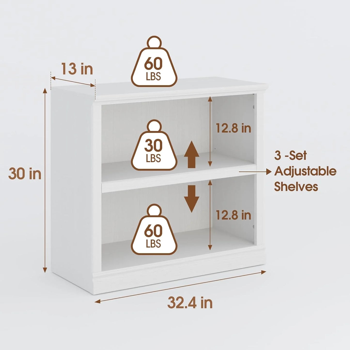 70-Inch Tall White Bookcase 5 Tiers Shelves Open Storage Bookshelf