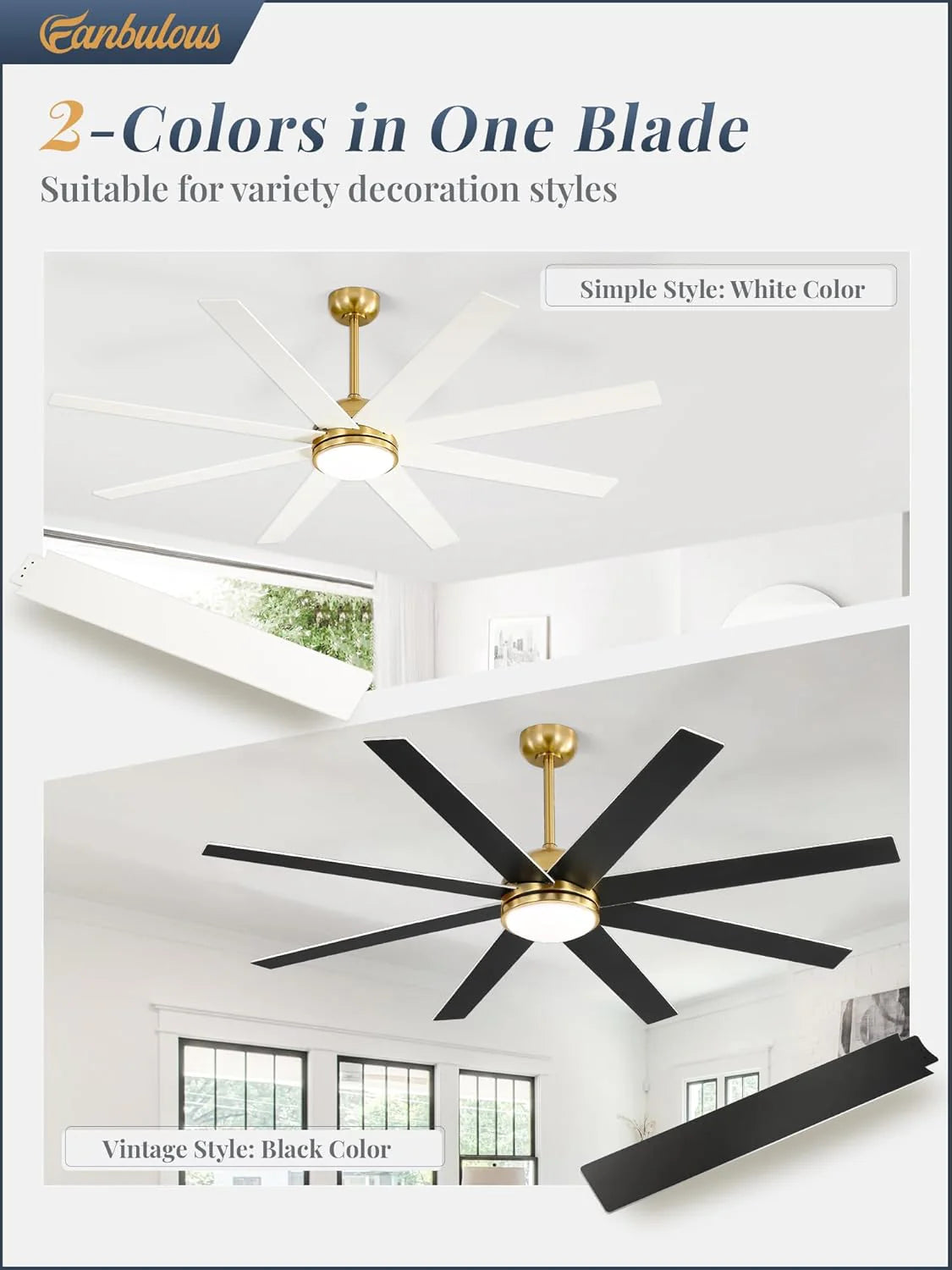 Ceiling Fan Indoor/Outdoor 8 Blades 65 inches