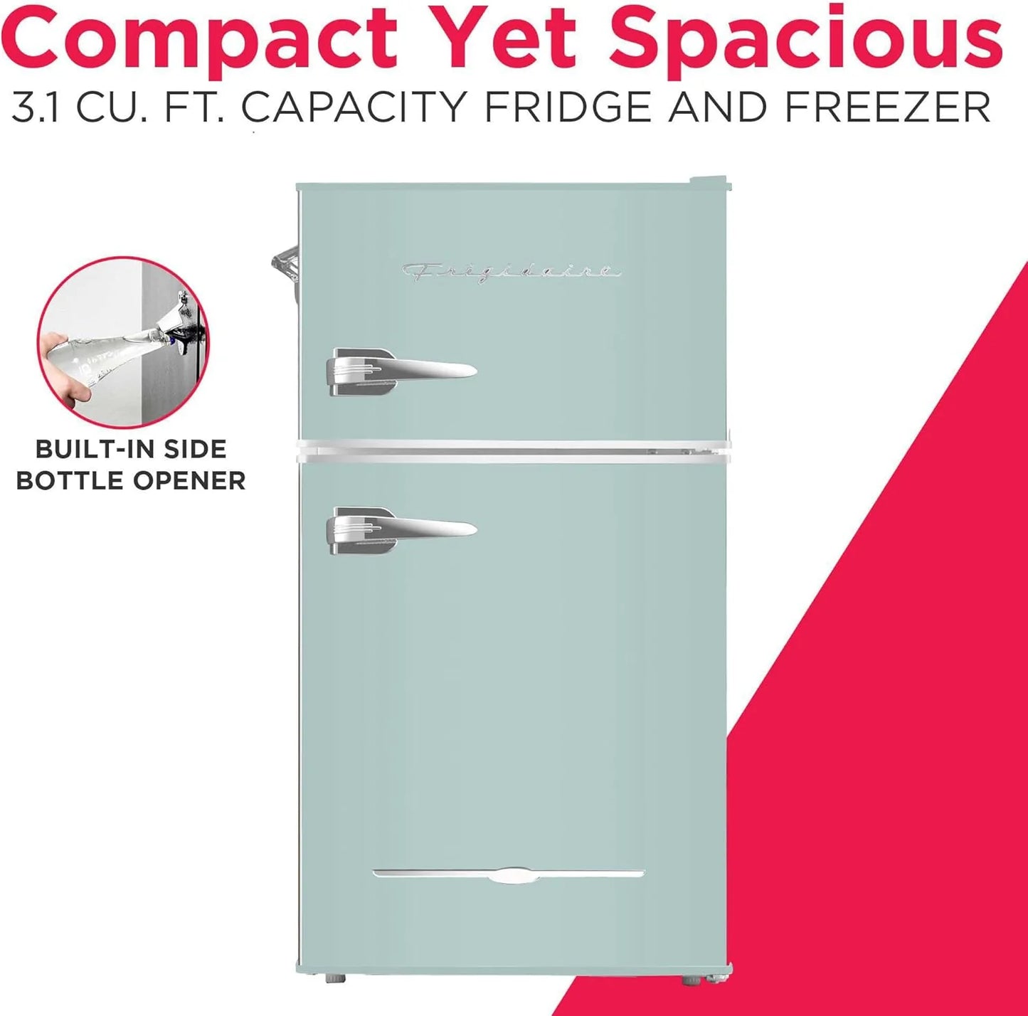 Frigidaire Retro Mini Fridge with Freezer & Side Bottle Opener-Small 2 Door Refrigerator for Office Bar or College Dorm Room-3.1 Cu Ft – 19”"D x 20.5" W x 33.5" H