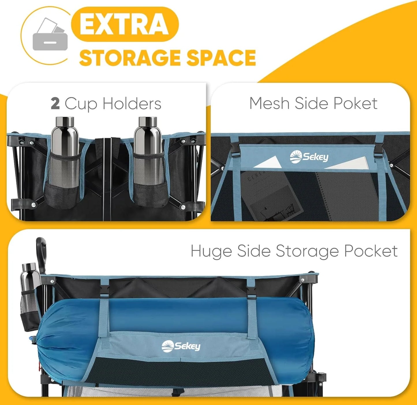 400L Large Capacity Folding Double Decker Wagon with Brakes, 50" Extra Long Extender Cart, 500lbs Heavy Duty Collapsible Wagons