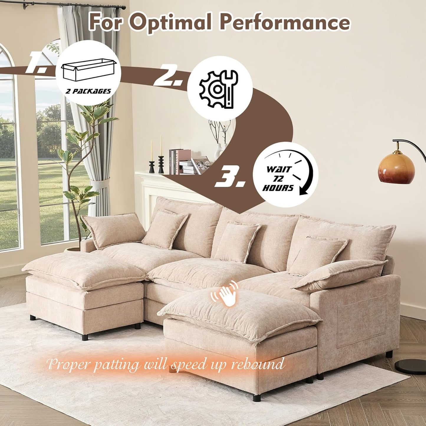 108" U-shaped sofa, modular sofa, three-seater comfortable cloud sofa