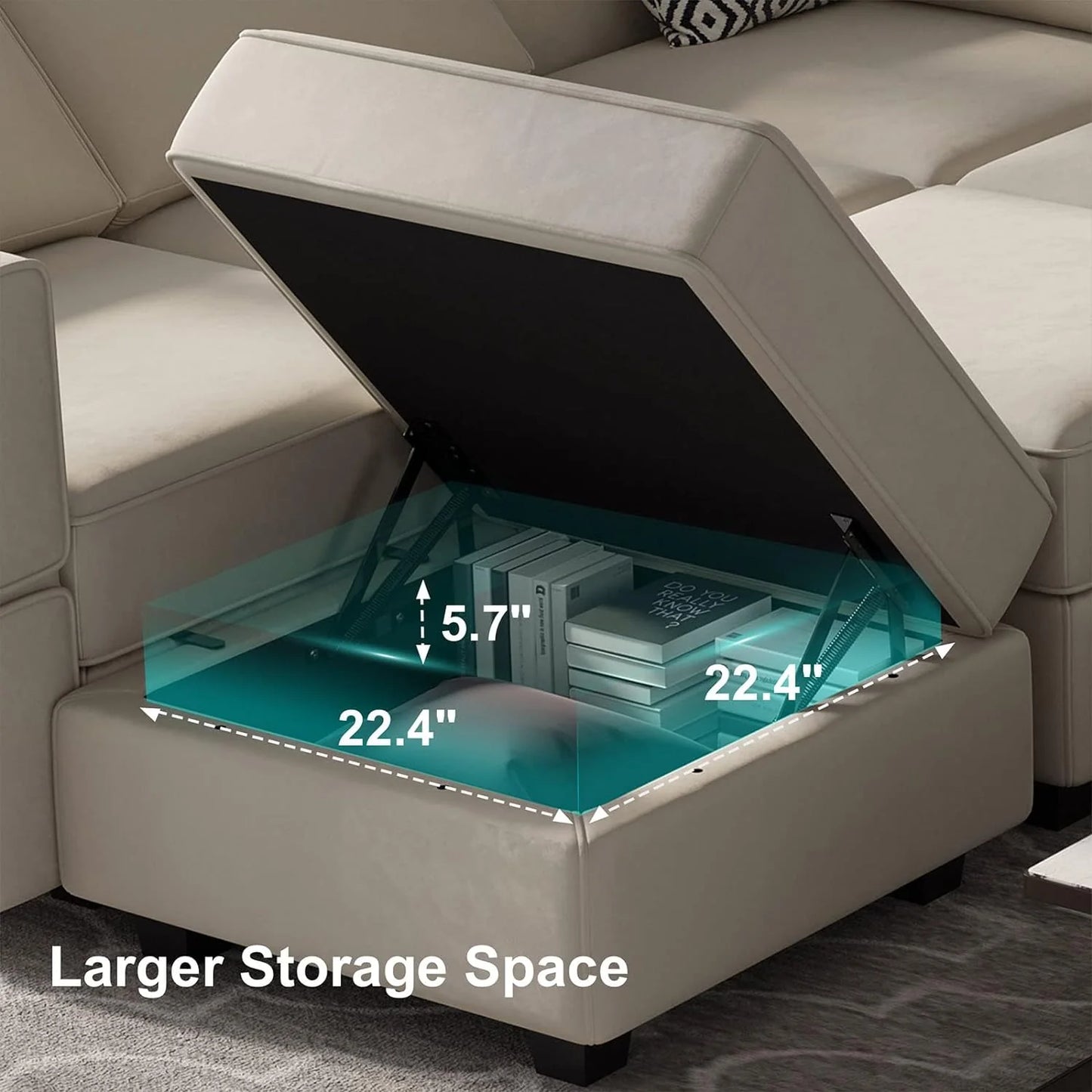 Belffin Modular Sectional Sofa with Ottomans Velvet Reversible Sleeper Chaise Bed Storage Seat Black