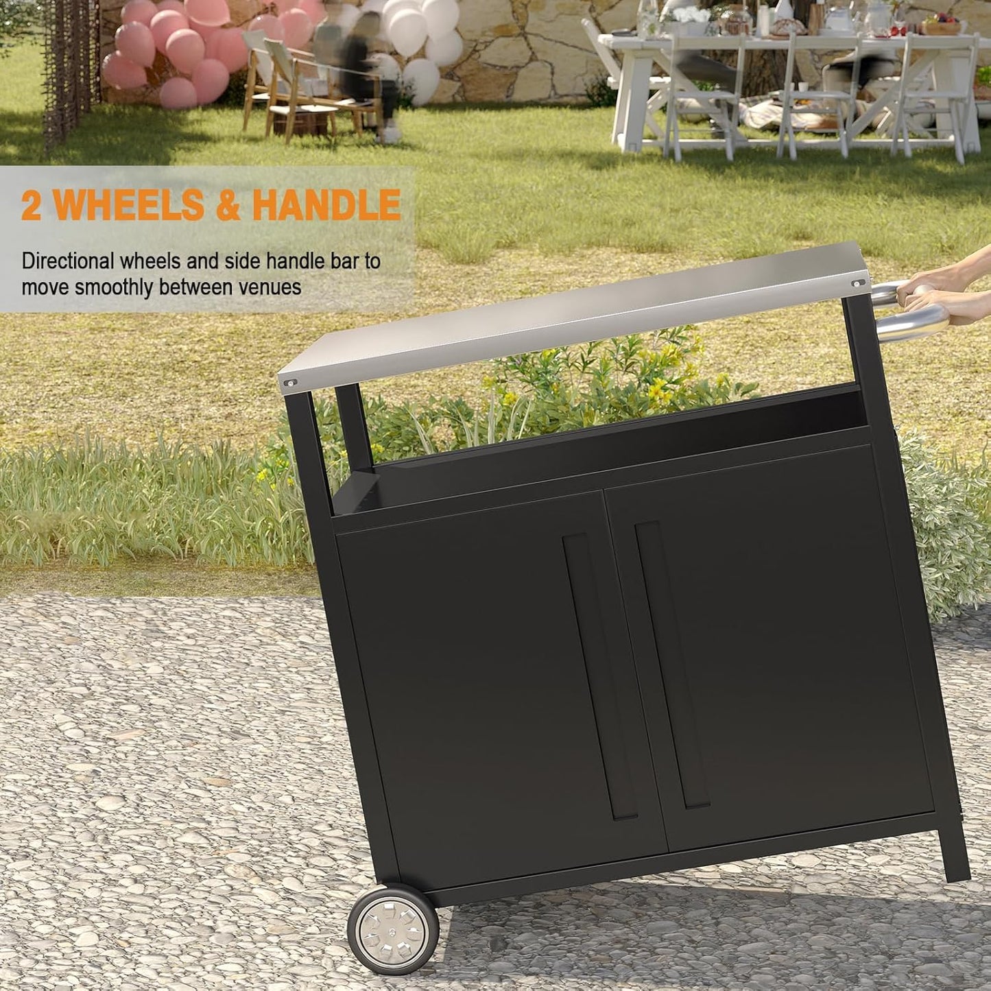 Stainless Steel Outdoor Grill Cart Pizza Oven Stand Trolley Table with Wheels Three-Shelf Movable Food Prep and Work Table Heavy Duty Grill Carts Outdoor Cart 31.5"×24"×35.5"