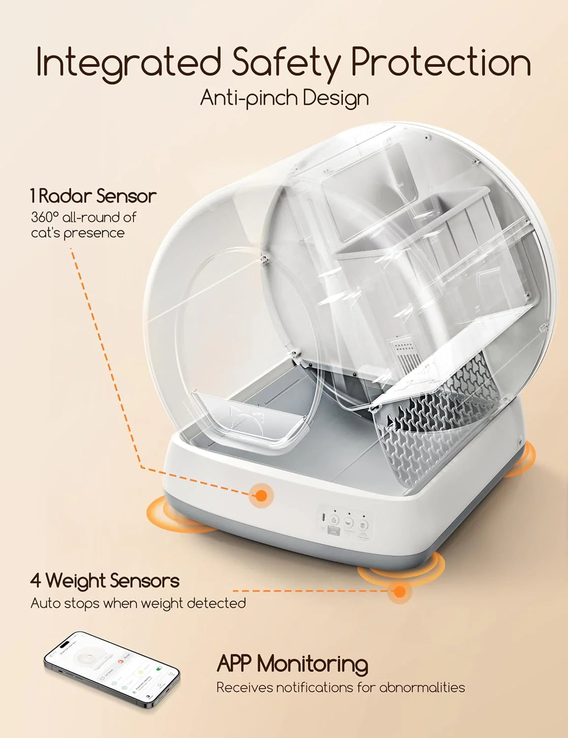 Self-Cleaning Cat Litter Box, Integrated Safety Protection Automatic Cat Litter Box for Multi Cats