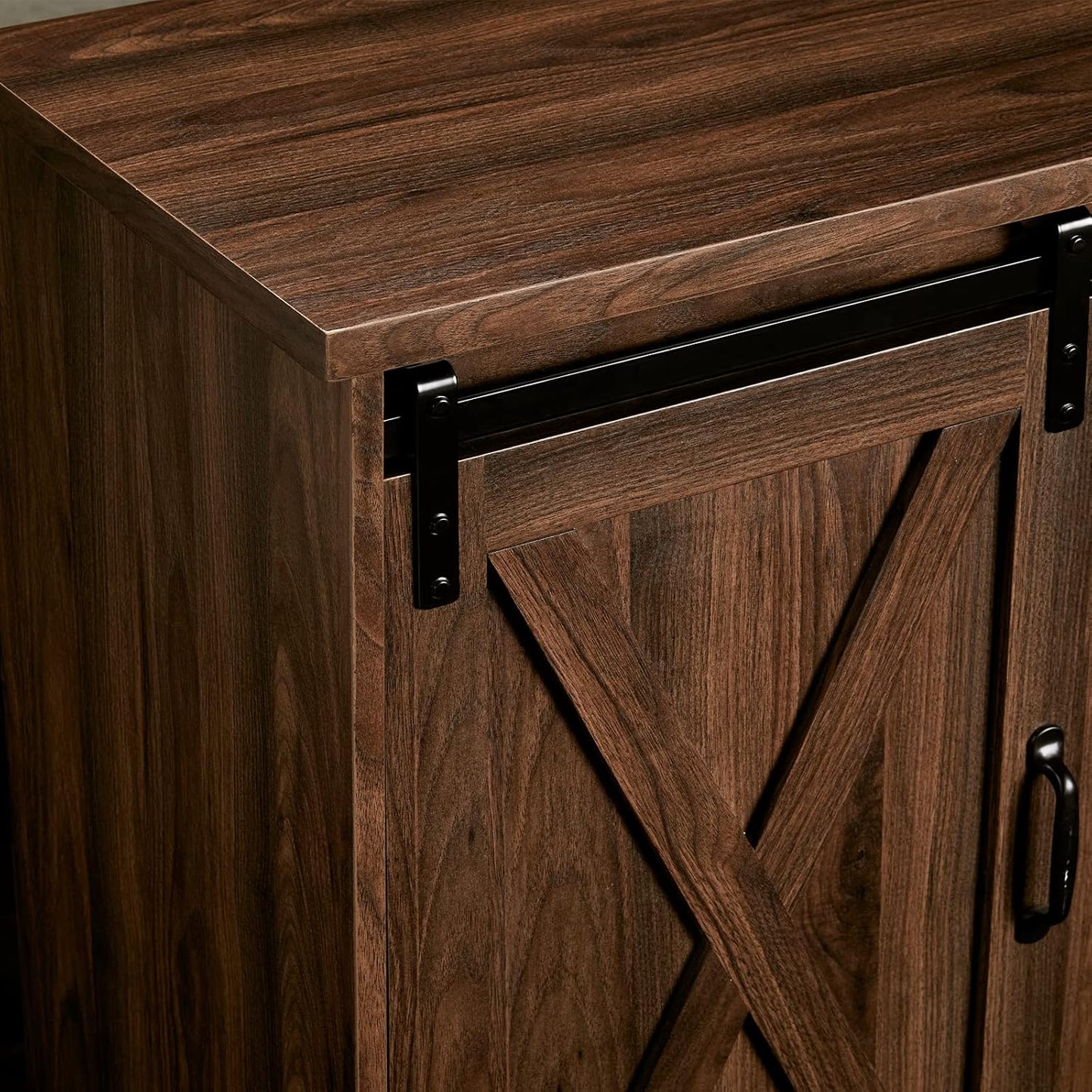 AMERLIFE Fireplace TV Stand with Sliding Barn Door for TVs up to 73", Farmhouse 63" Fireplace Entertainment Center with Storage Cabinets/Adjustable Shelves