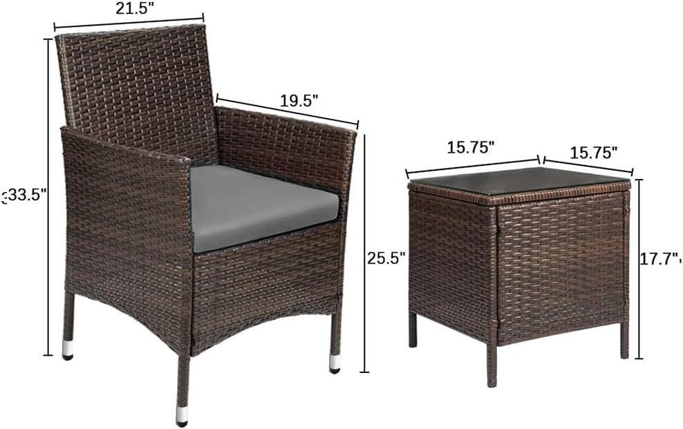 Devoko Patio Porch Furniture Sets 3 Pieces PE Rattan Wicker Chairs with Table Outdoor Garden Furniture Sets (Brown/Beige)
