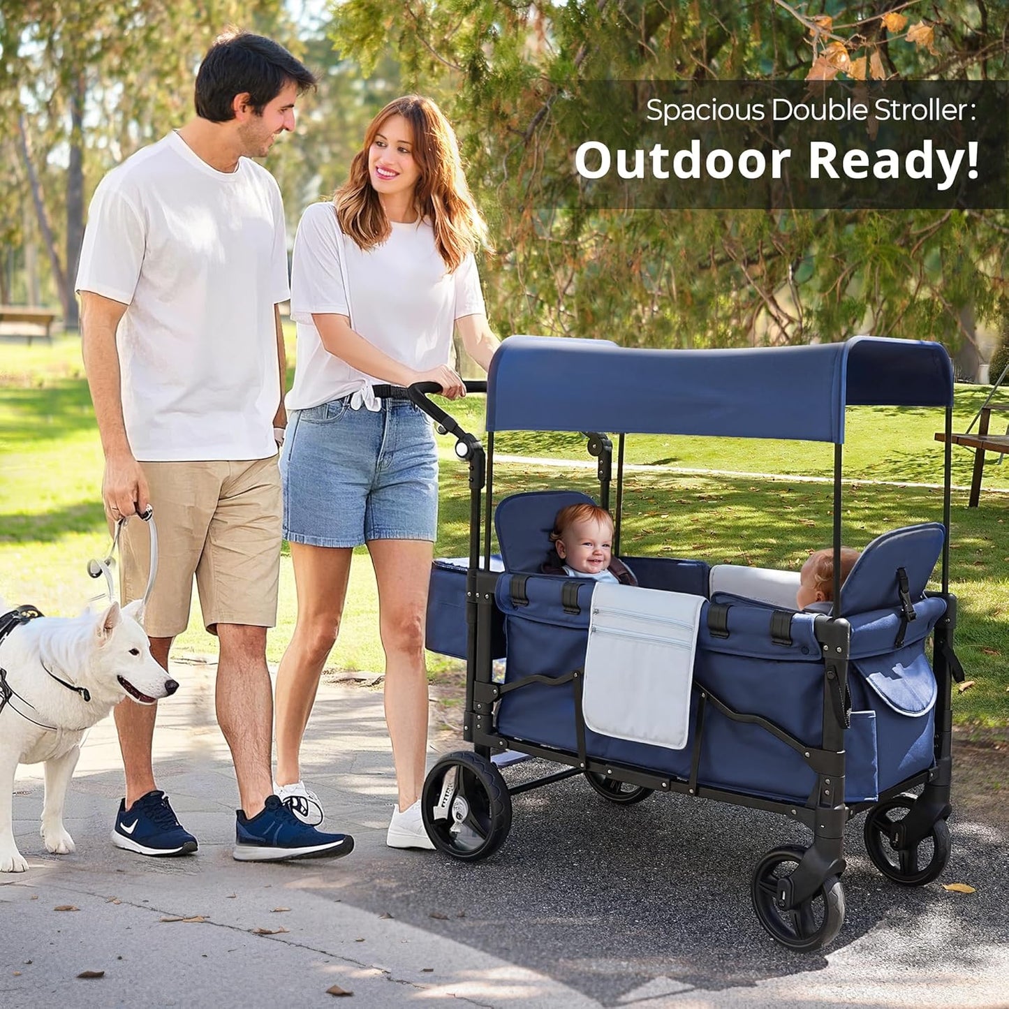 Stroller Wagon for Kids, Wagon Stroller Toddlers 2 Seaters, All-Terrain Baby Wagon Outdoor with Canopy, Parent Organizer, Adjustable Handle & Pull Bar for Infants and Toddlers, Gray