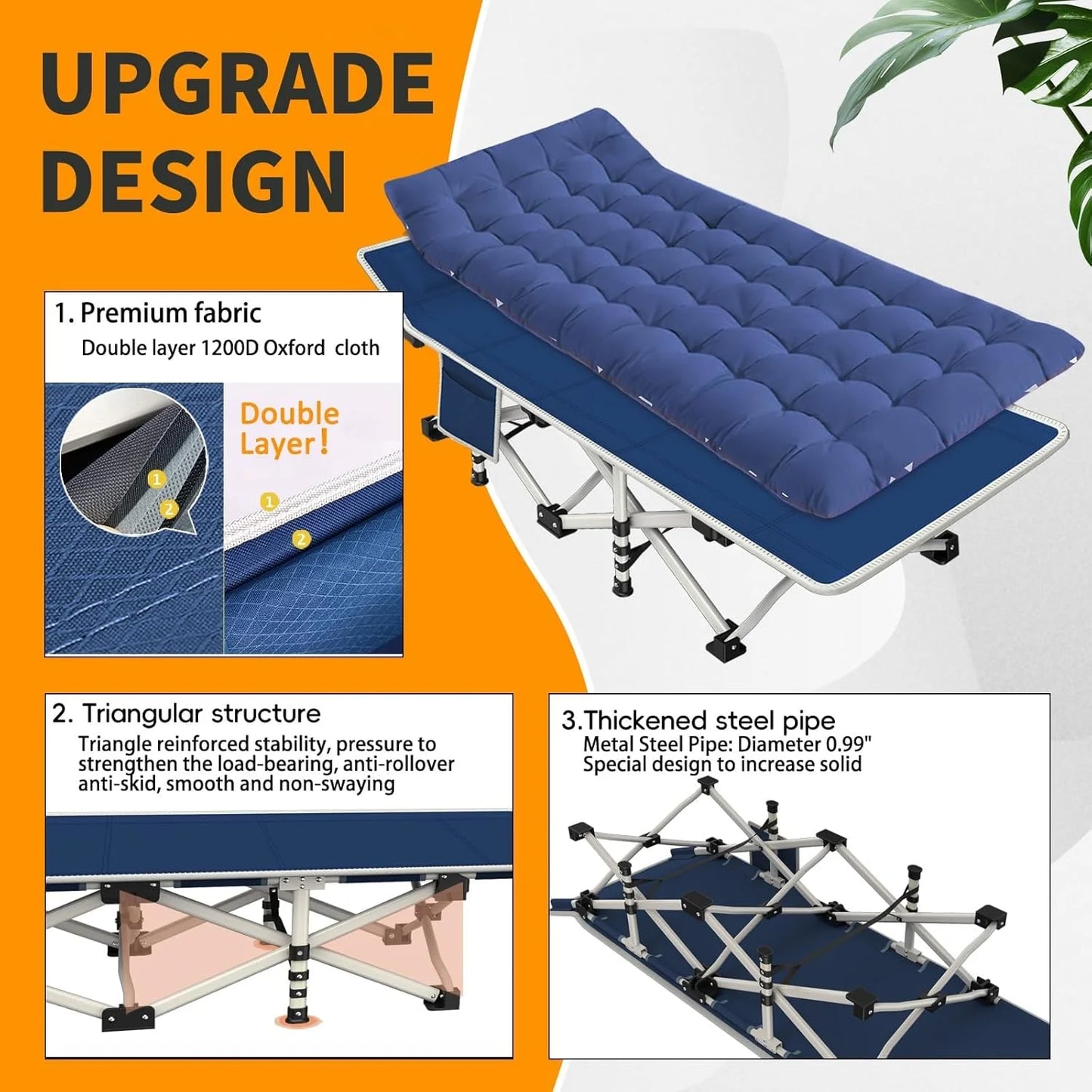 2-Pack Camping Cots with Mattress Comfortable Folding Bed Heavy Duty Baby Cot