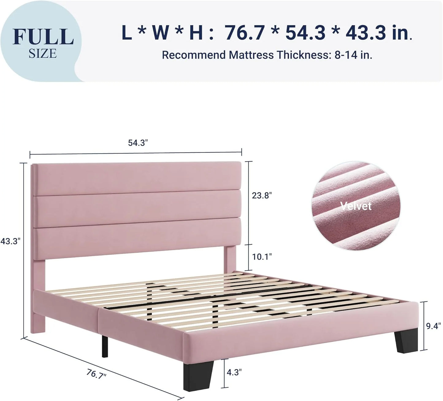 Allewie Queen Size Platform Bed Frame with Fabric Upholstered Headboard and Wooden Slats Support, Fully Upholstered Mattress Foundation/No Box Spring Needed