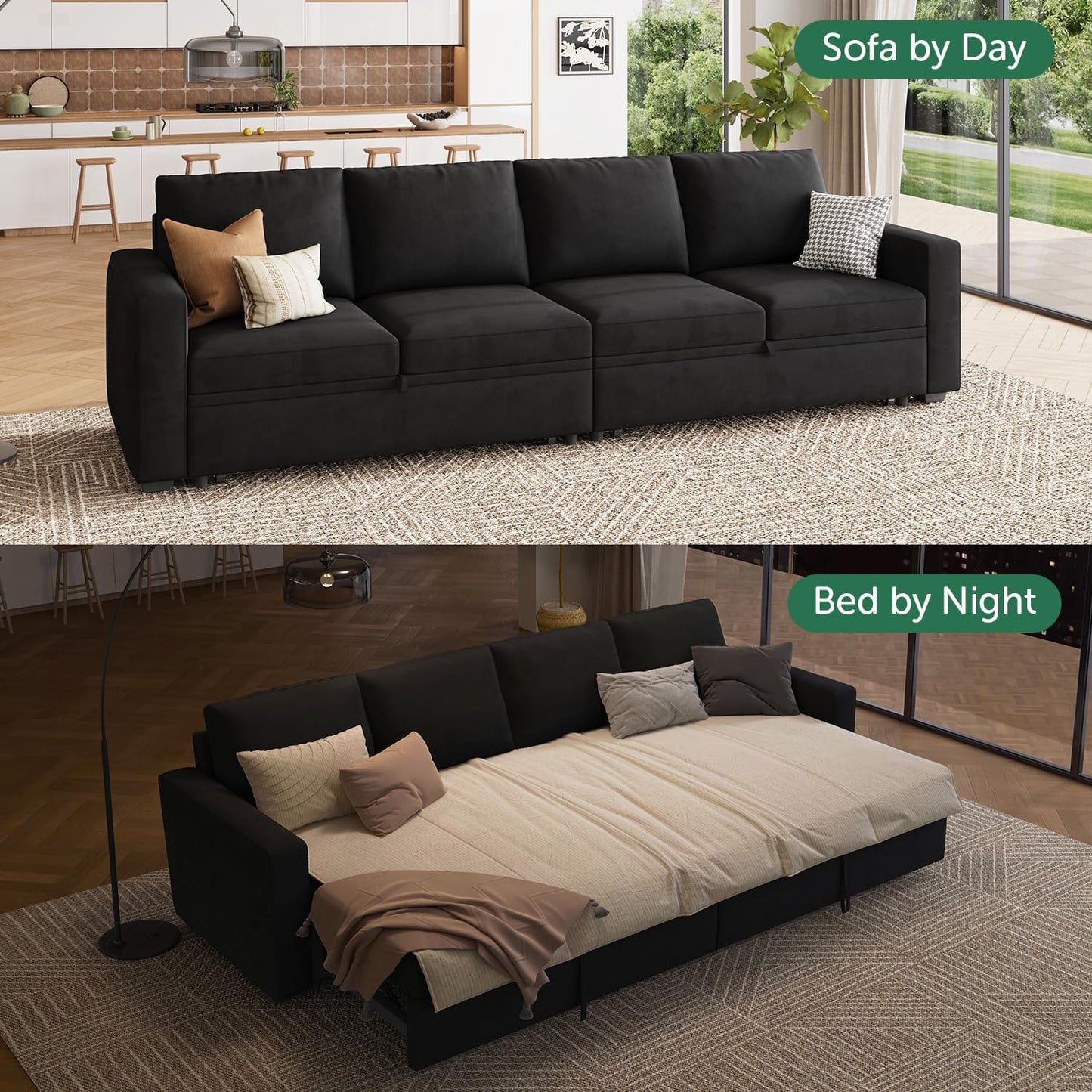 HONBAY Modular Sectional Sleeper Sofa with Pull Out Bed, L Shaped Couch with Storage Seat, Convertible Sectional Couches for Living Room