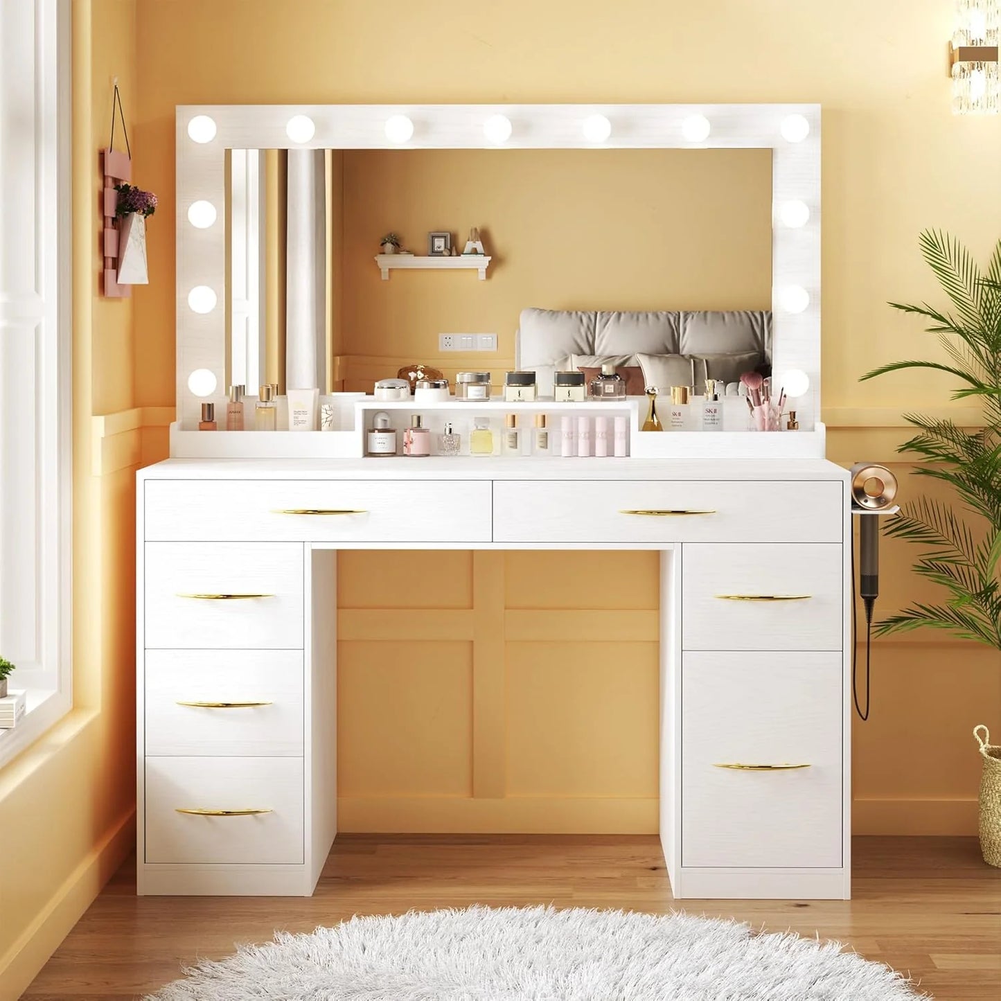Vanity Desk with Mirror and Lights 39.3in Makeup Vanity with Large Mirror