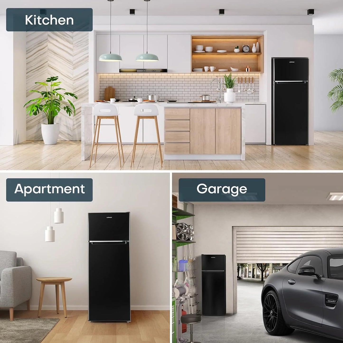 Upstreman 7.7 Cu.Ft. Refrigerator with Freezer, Double Door, Adjustable Thermostat, Large Capacity, Reversible Door Swing, Refrigerator for Apartment, Office, Dorm, Stainless (BD75)