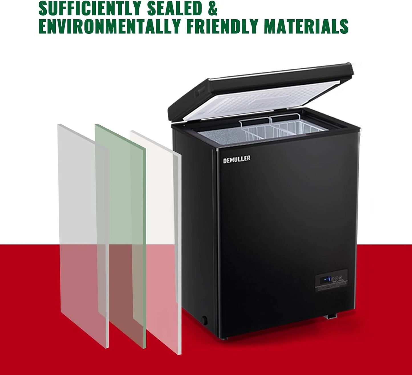 Chest Freezer 5.0Cubic Feet Deep Freezer Freestanding Freezers with 2 Removable Stainless Steel Basket, Mini Freezer Top Open Door Compact Freezer with Electronic Control 41℉ to -15℉BLACK