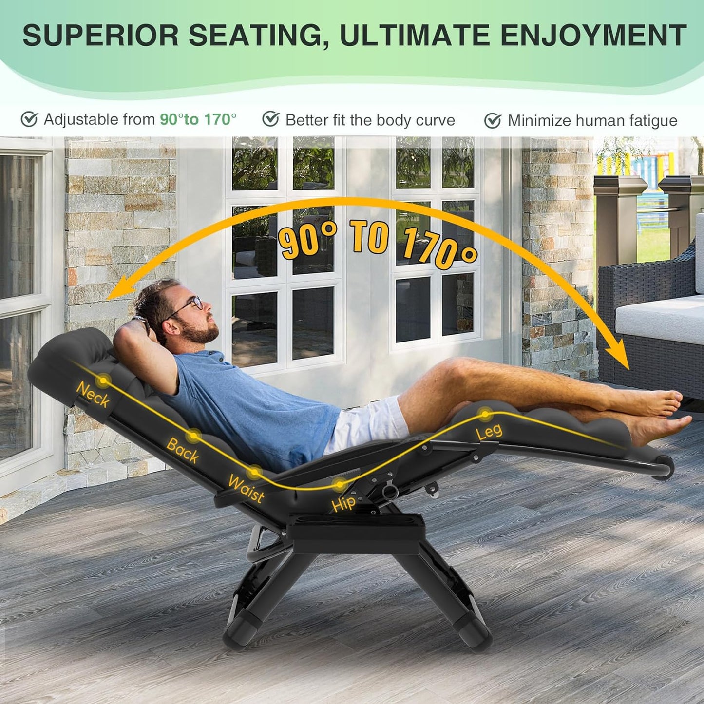 Indoor and outdoor patio chair folding lounge chair zero gravity chair with removable cushion camping lounge chair